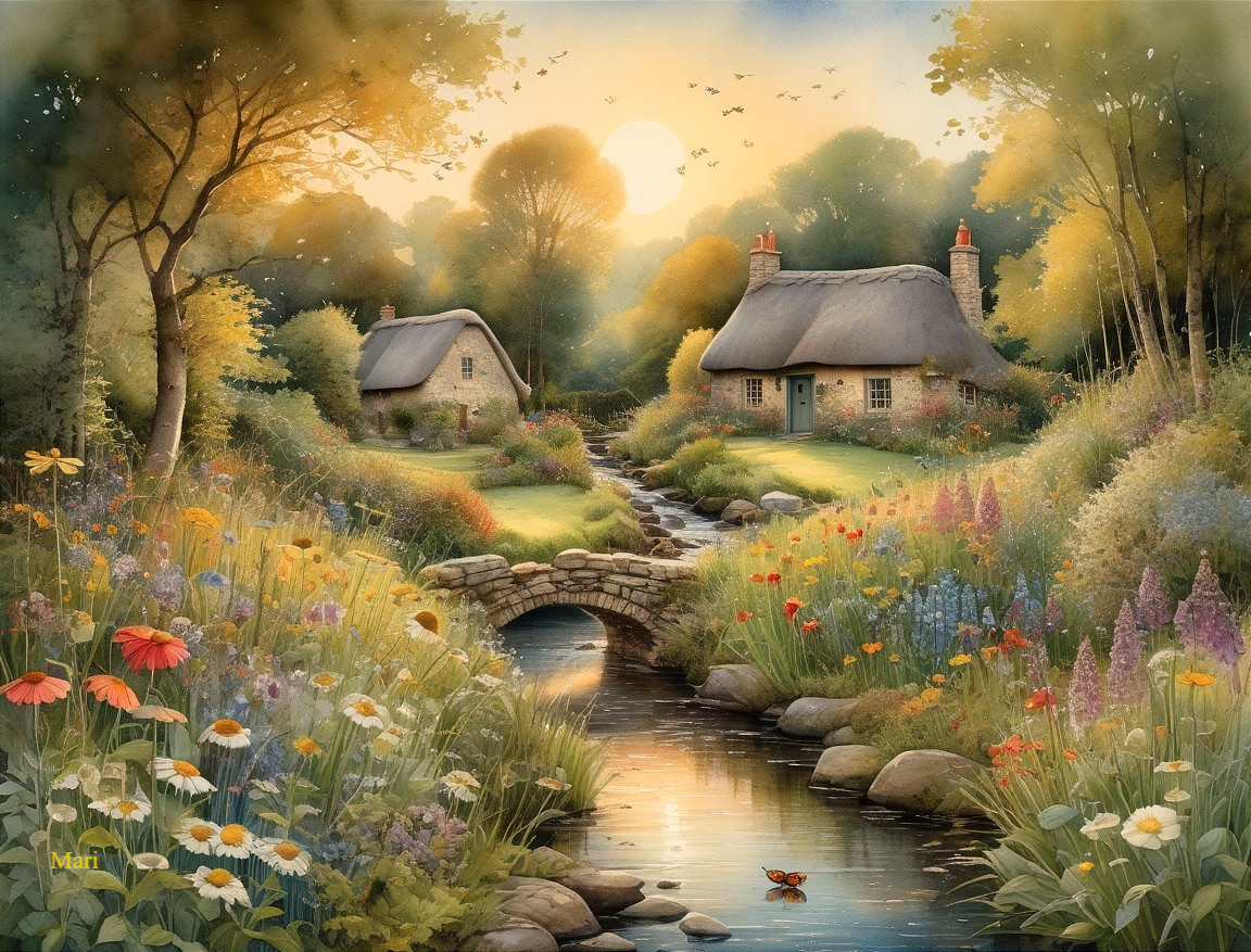 Charming Cottages in a Vibrant Garden Landscape