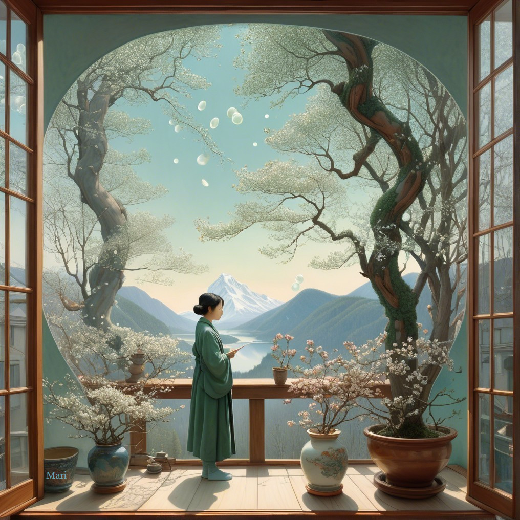 Serene Balcony Scene with Nature and Tranquility
