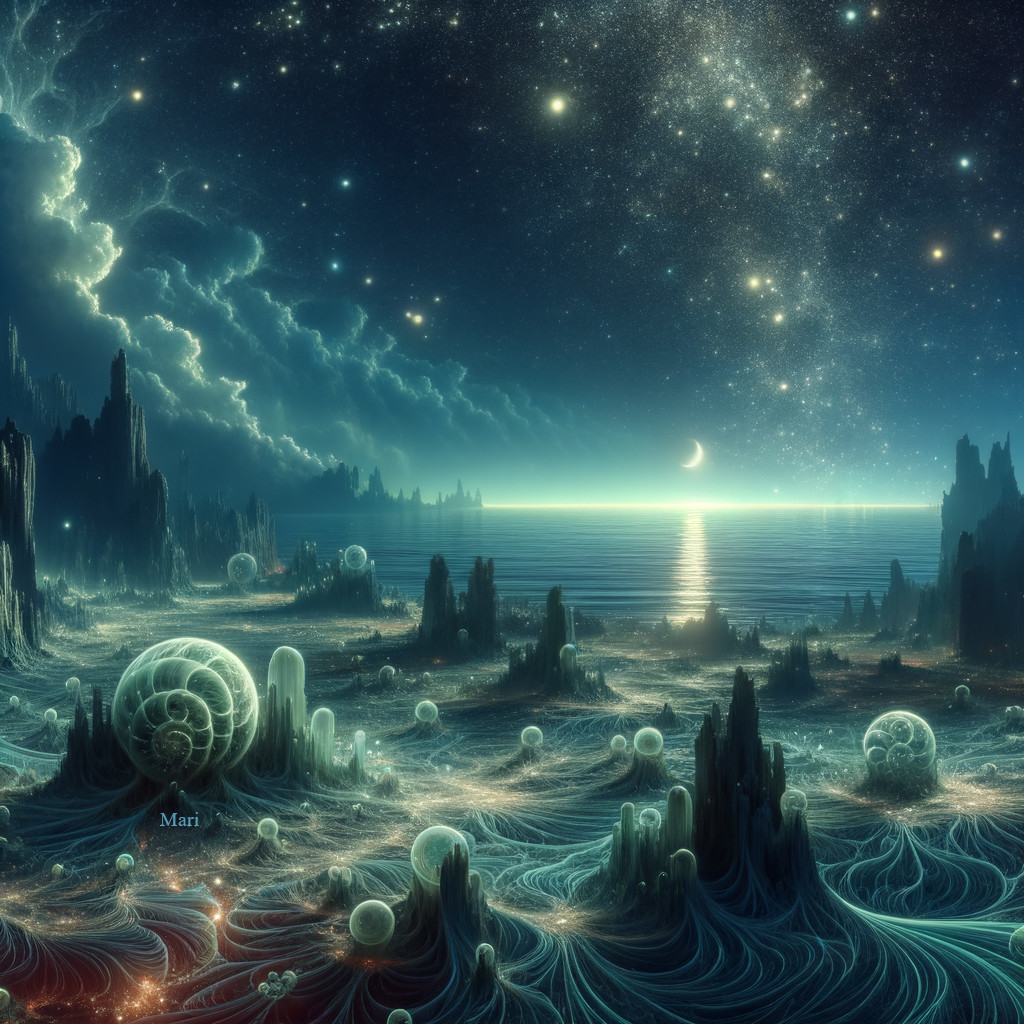 Surreal Landscape of Seascapes and Mountains at Night
