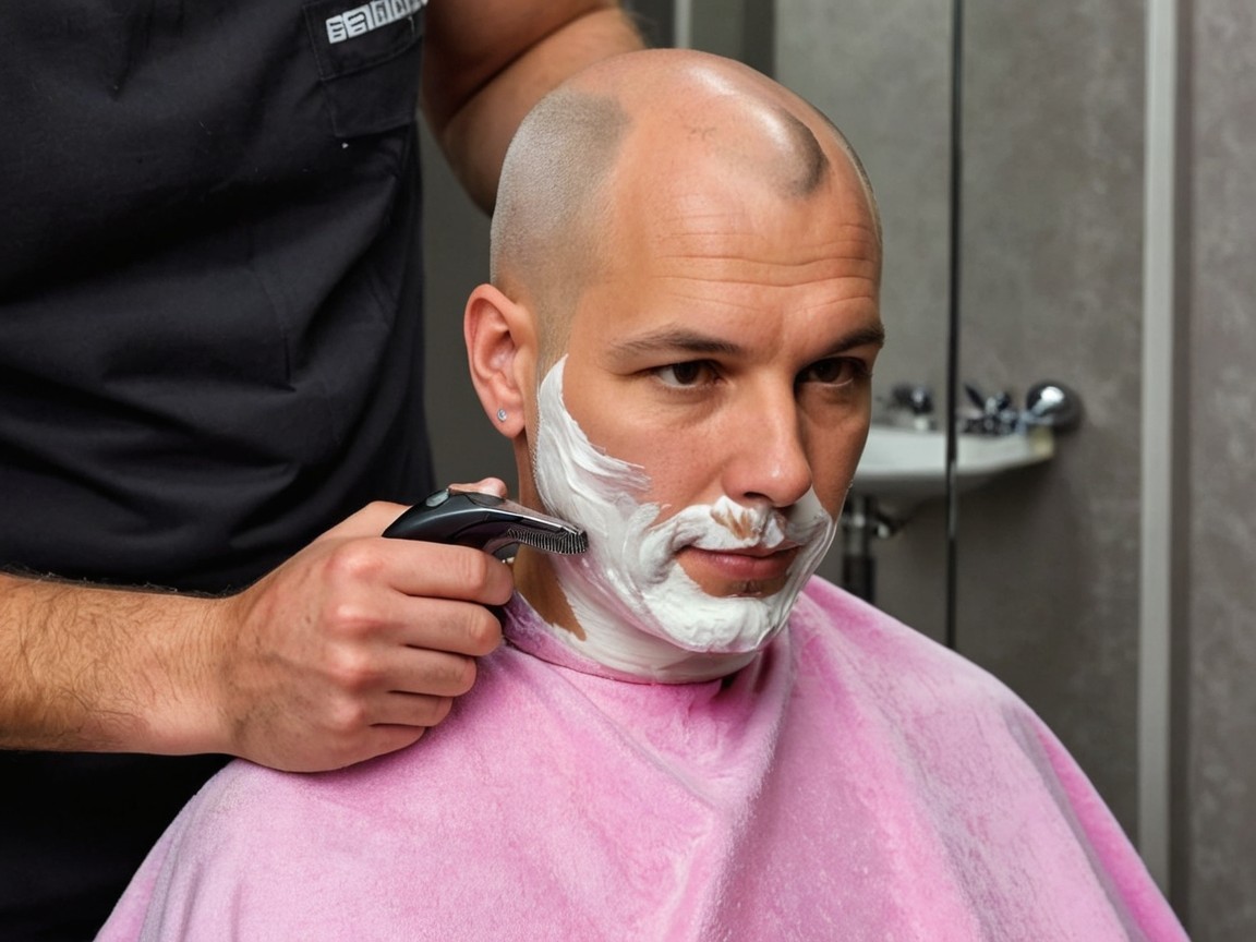 Man Receiving a Shave in a Barbershop Setting