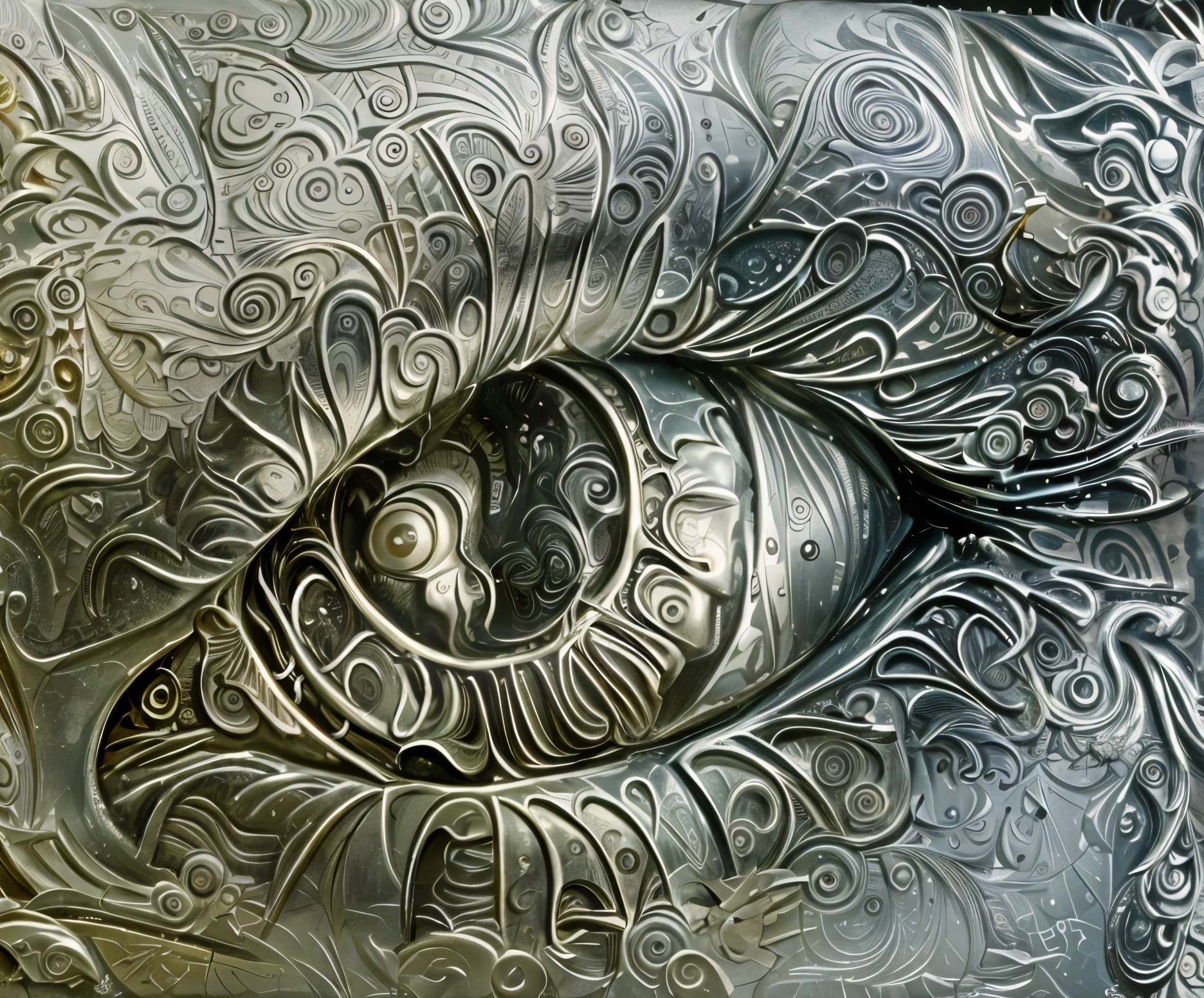 Intricate Metallic Eye Design with Abstract Patterns