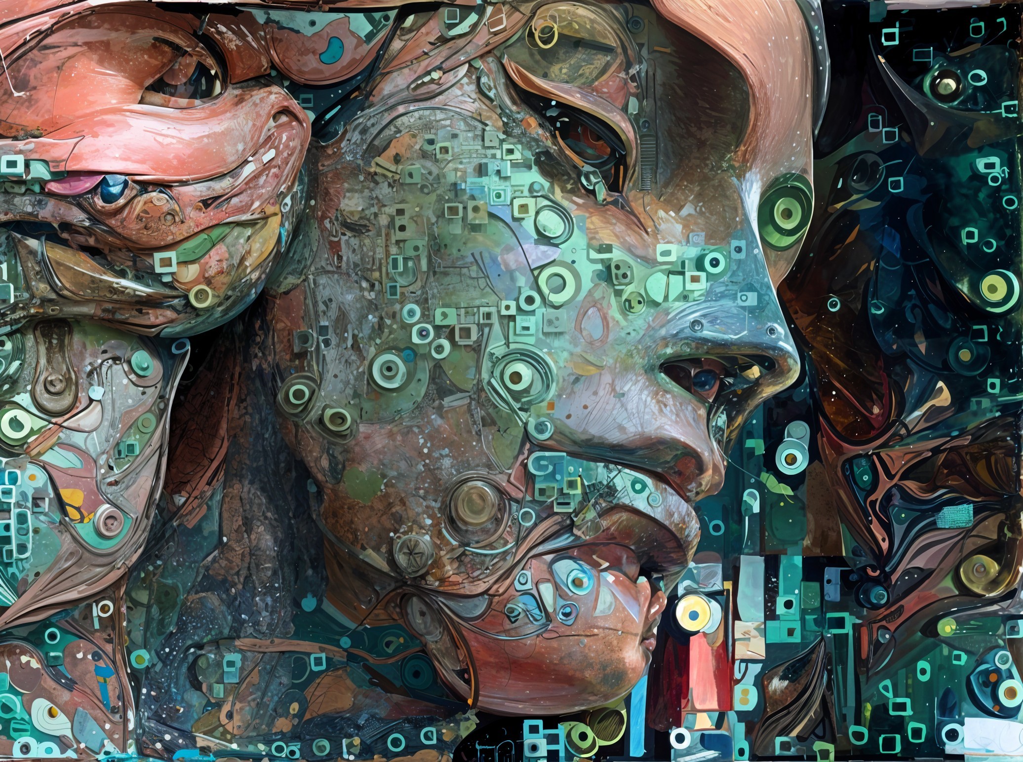Abstract Human Face with Geometric Patterns and Colors