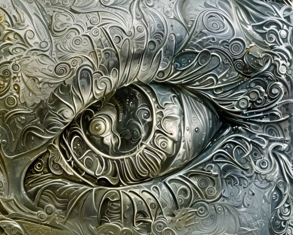 Intricate Metallic Eye Design with Abstract Patterns