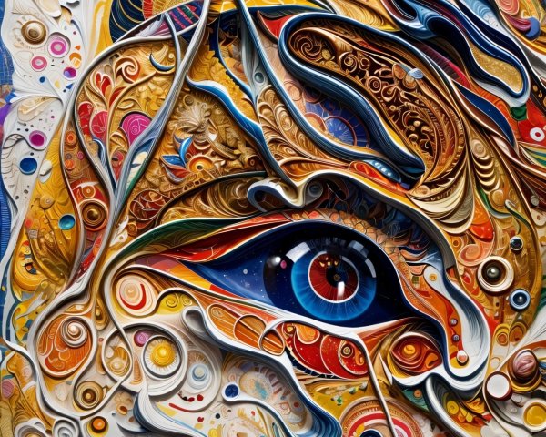 Vibrant Abstract Composition with Stylized Human Eye