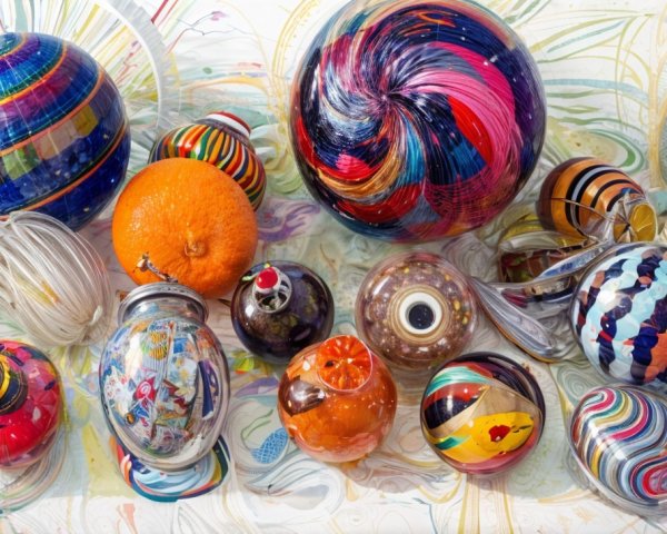 Multicolored Glass Orbs with Intricate Patterns and Textures