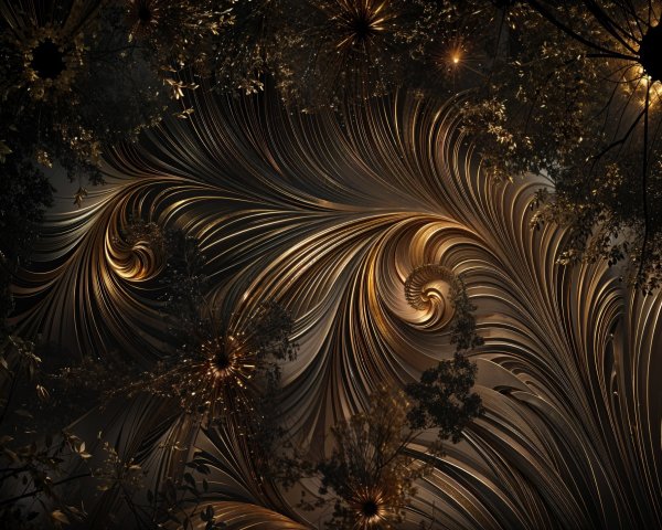 Abstract Golden Patterns with Dark Foliage Design