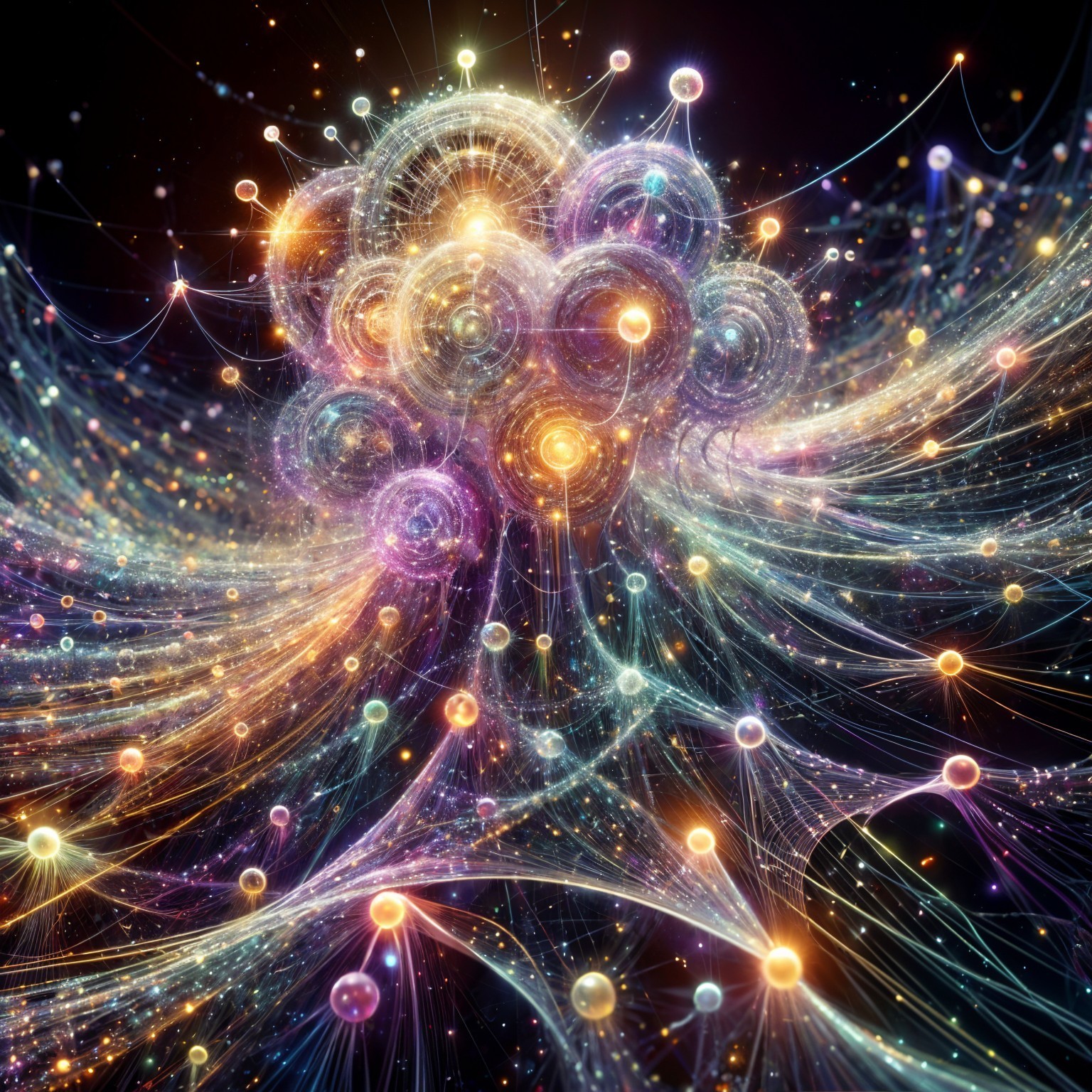 Vibrant Abstract Cosmic Orbs and Swirling Lines
