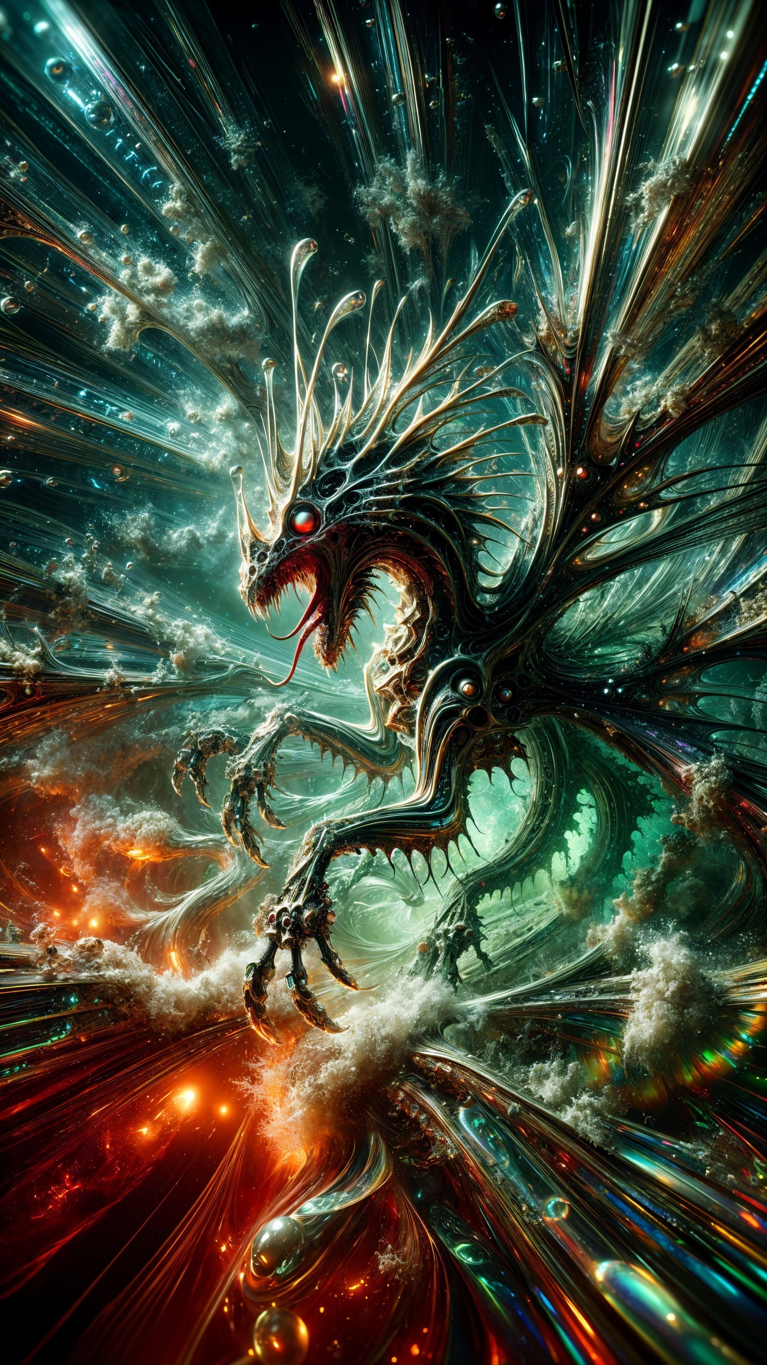 Intricate Dragon in Vibrant Cosmic Landscape