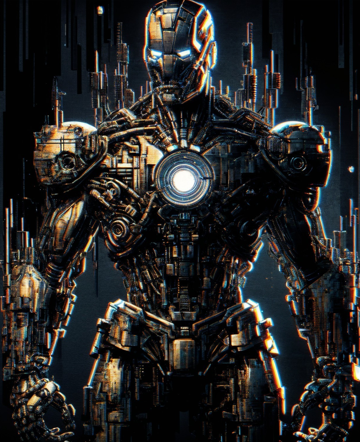 Futuristic Cyborg with Metallic Armor and Glowing Core