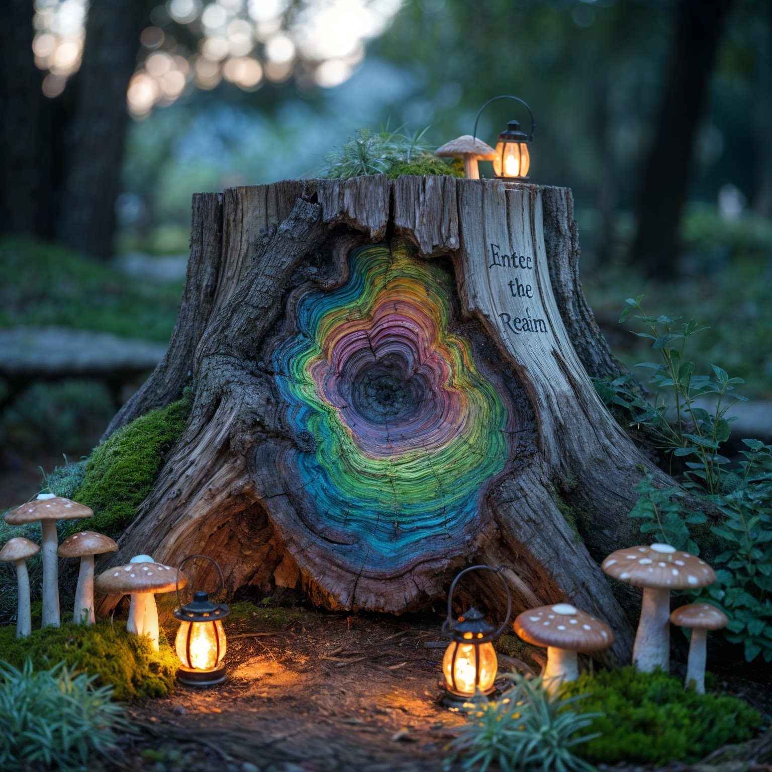 Colorful Tree Stump Entrance to Enchanted Forest