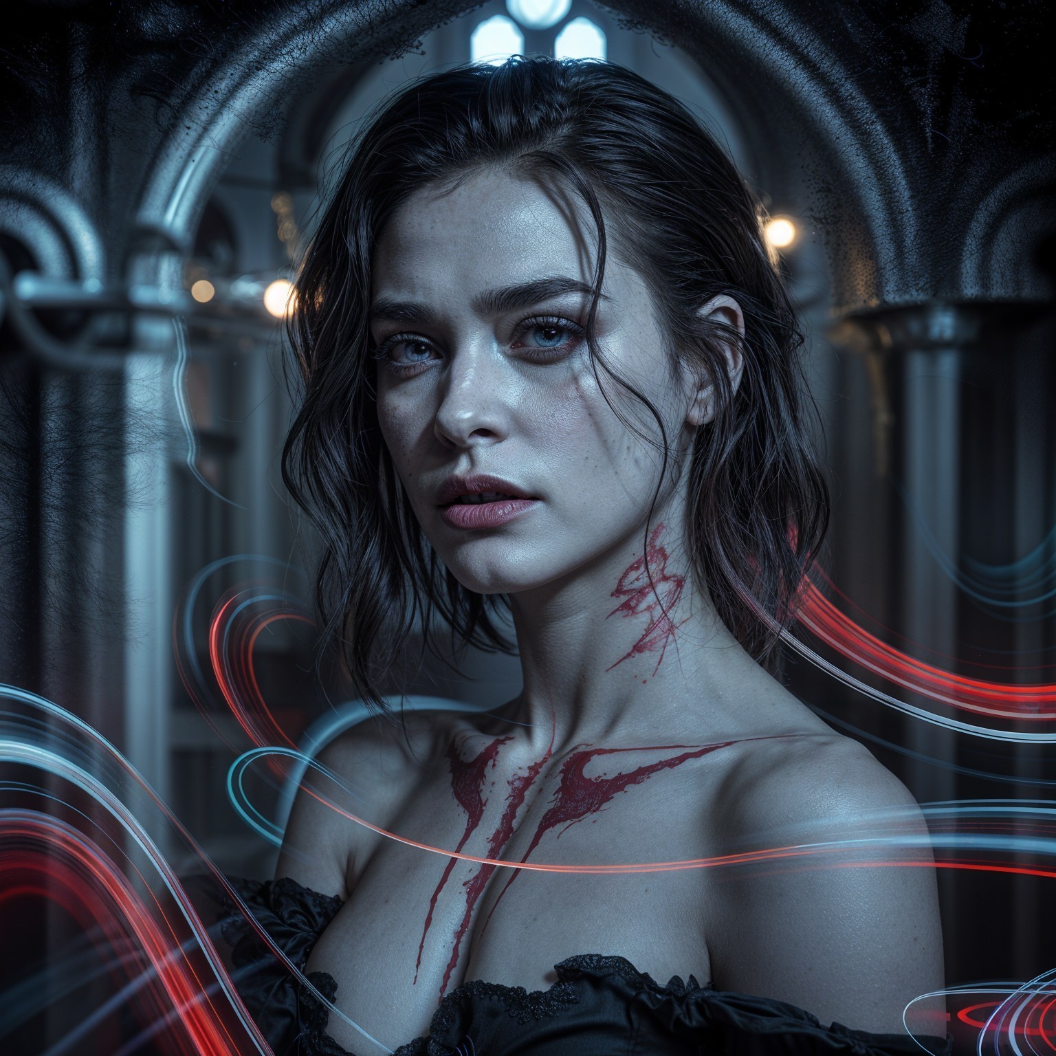 Portrait of a Young Woman in Gothic Setting