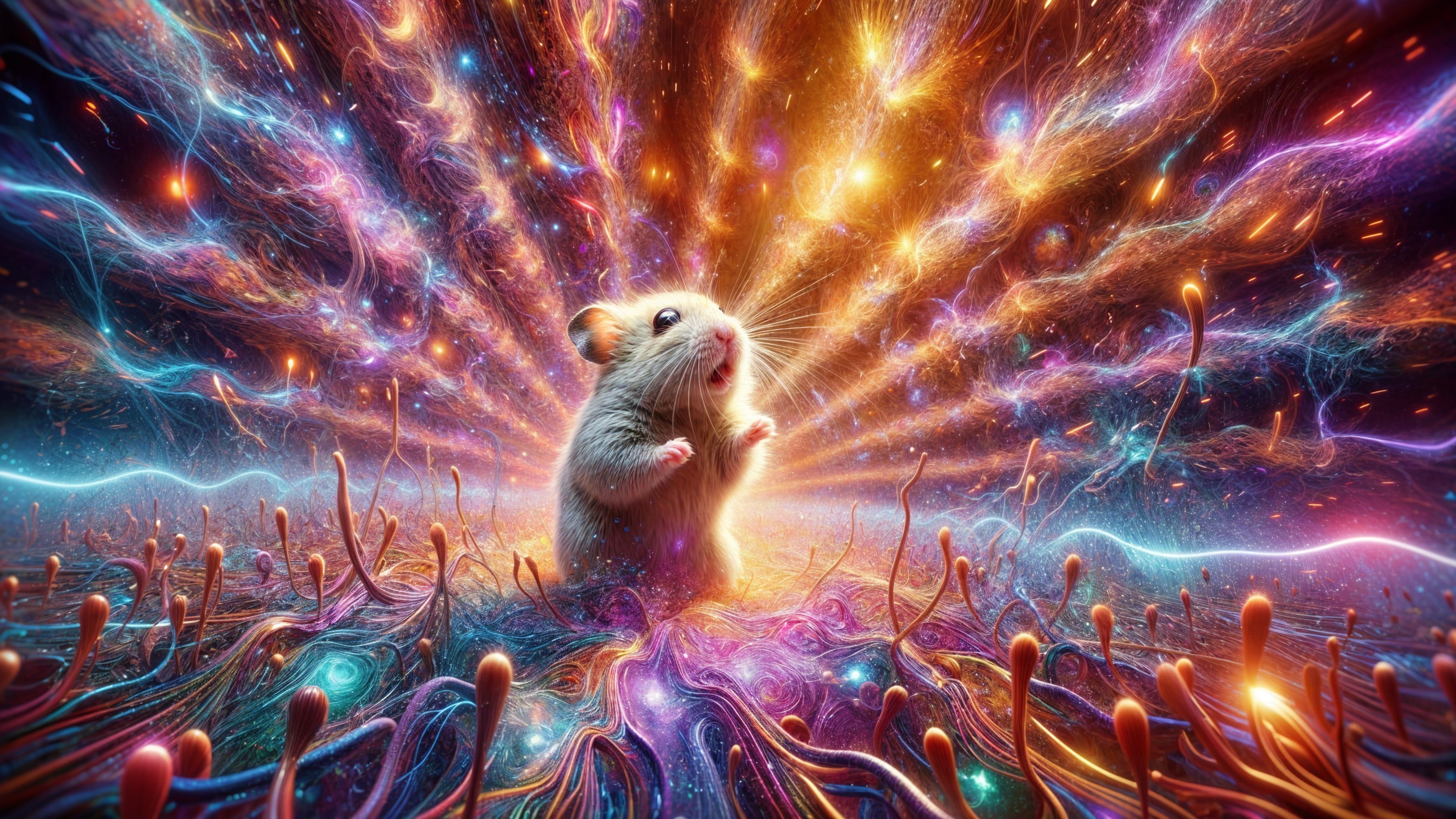 Whimsical Hamster in Vibrant Cosmic Explosion