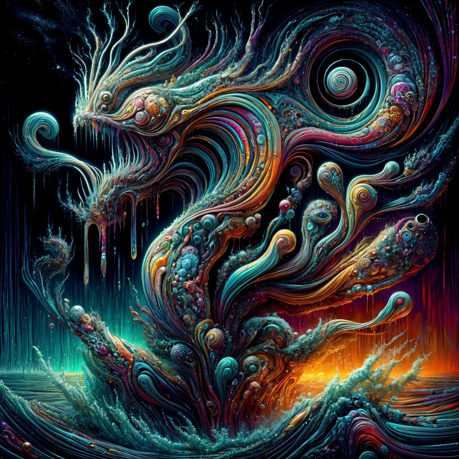 Abstract Dragon in Colorful Cosmic Tendrils