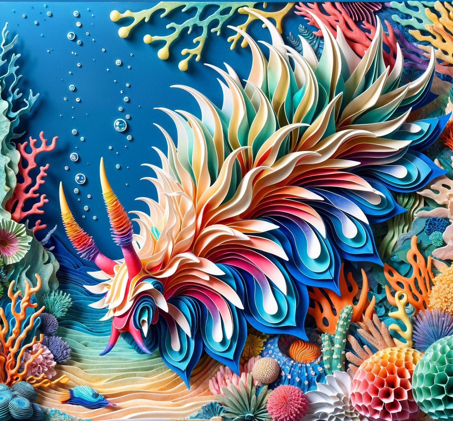 Vibrant Underwater Scene with Paper Art and Coral Reefs