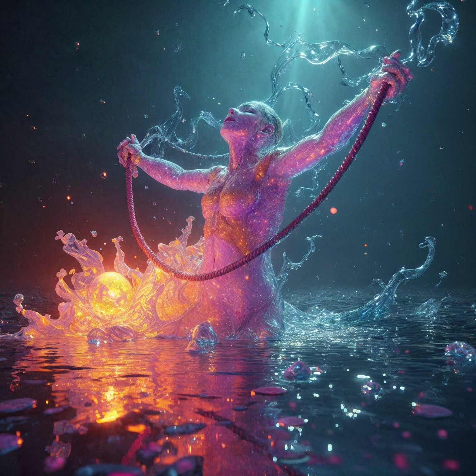 Luminous Figure in a Water-Like Ethereal Environment