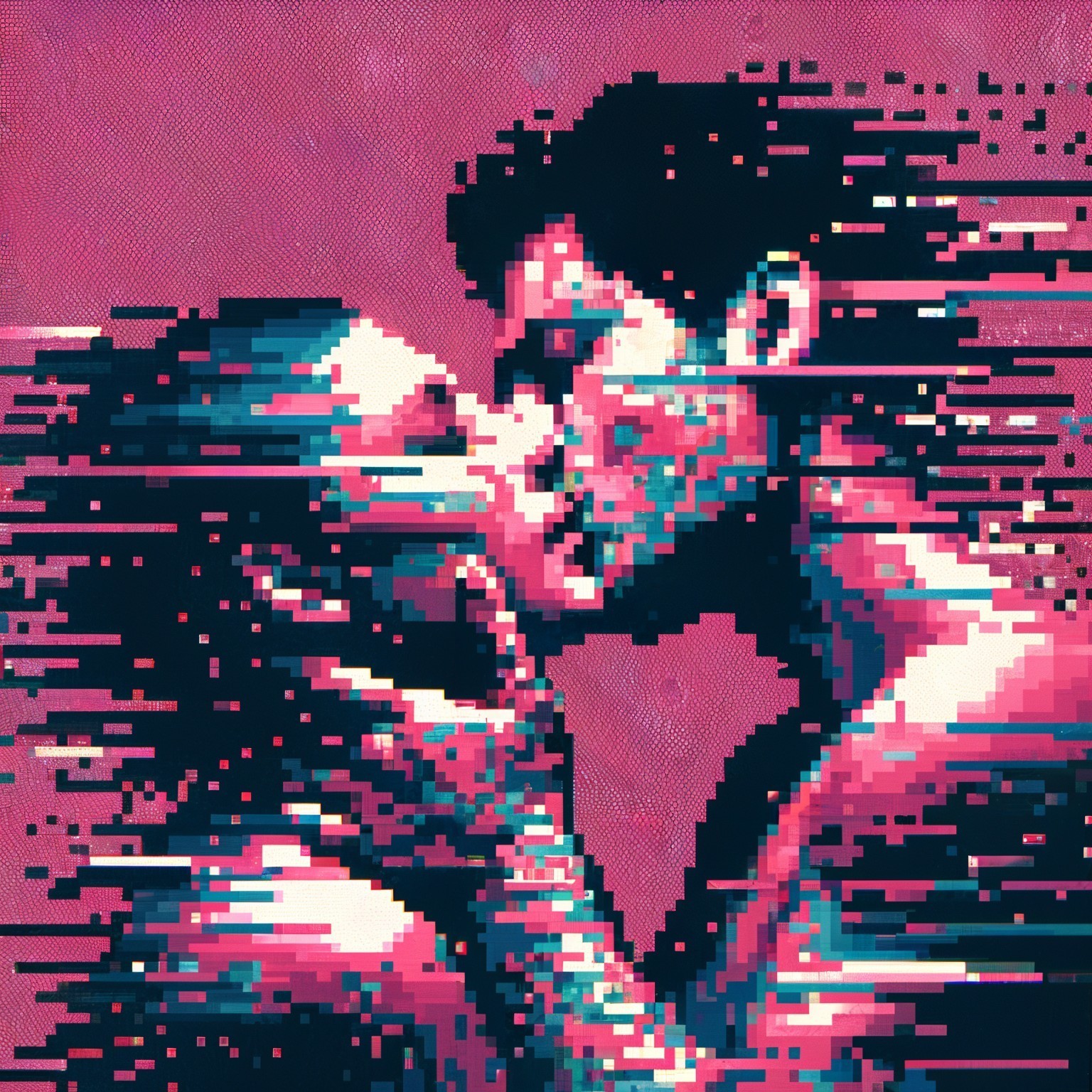 Abstract Pixelated Couple in Intimate Kiss Art