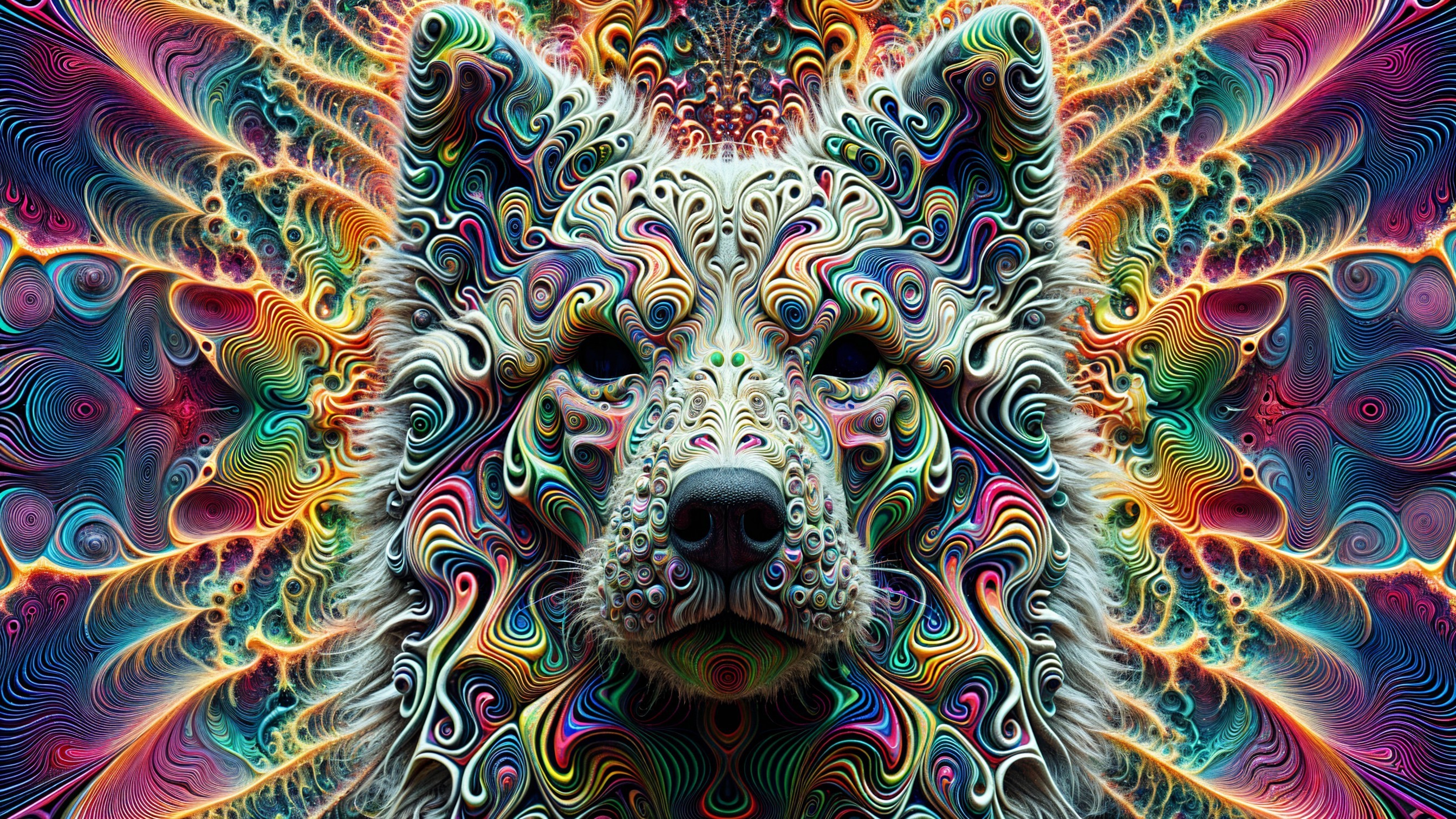 Colorful Intricate Wolf Face with Psychedelic Background