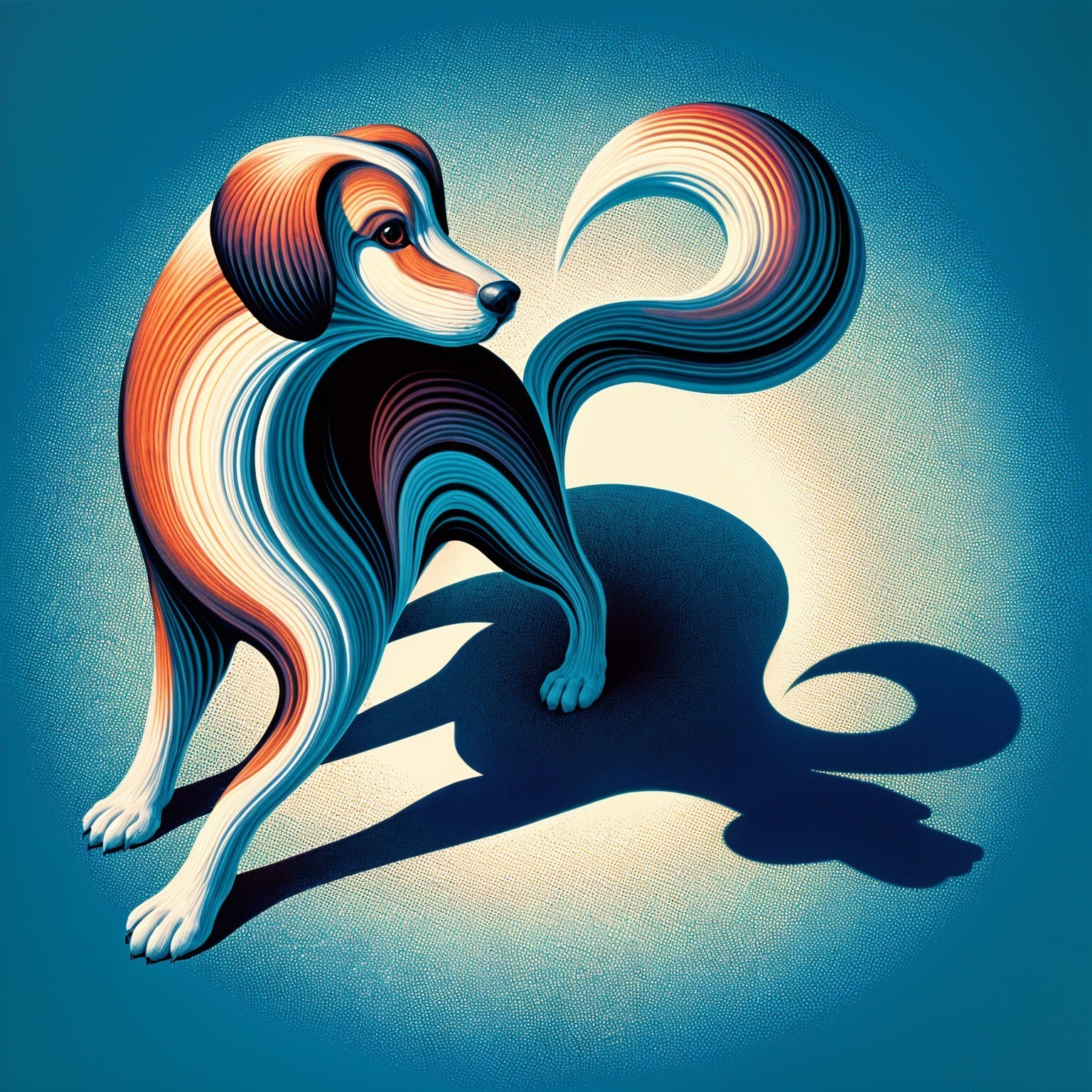 Stylized Dog with Colorful Fur on Blue Background