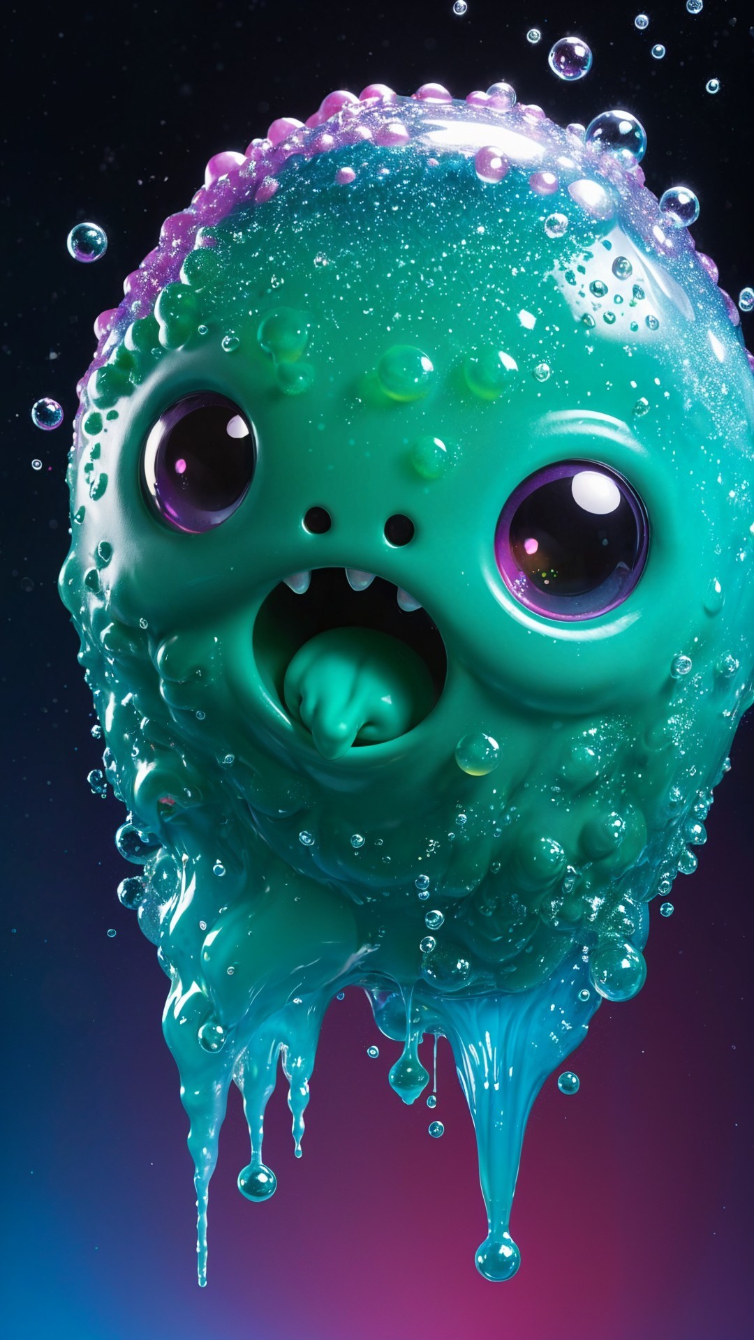 Whimsical Cartoon Creature with Colorful Liquid Swirl