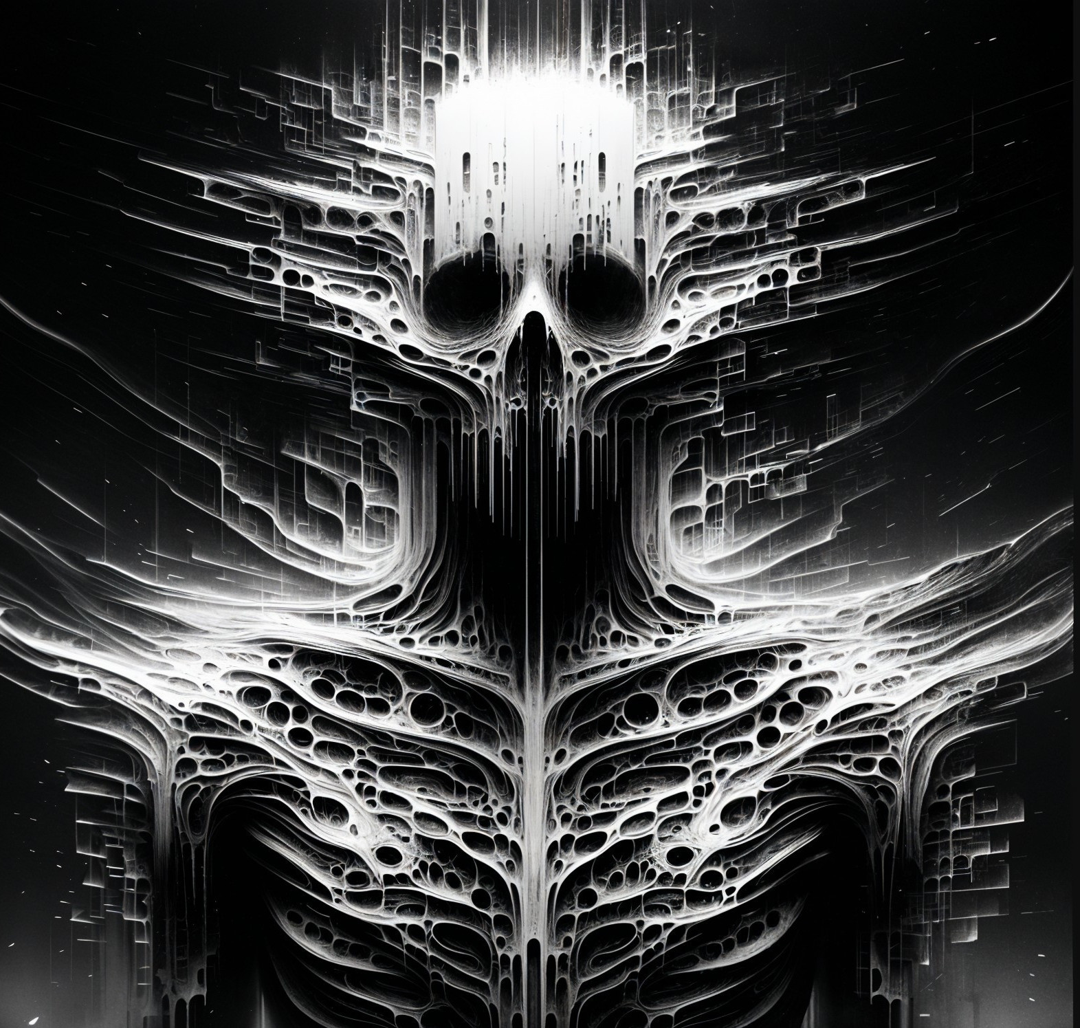 Skeletal Figure with Ethereal Tendrils and Glow