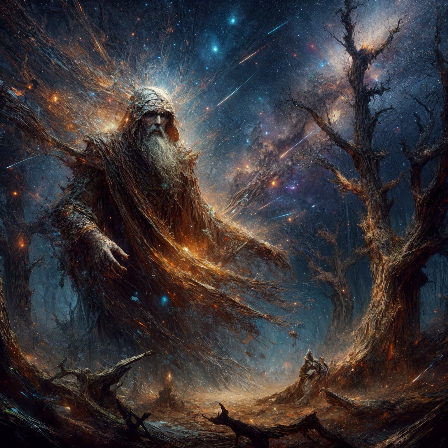 Mystical Landscape with Cosmic Branch Figure