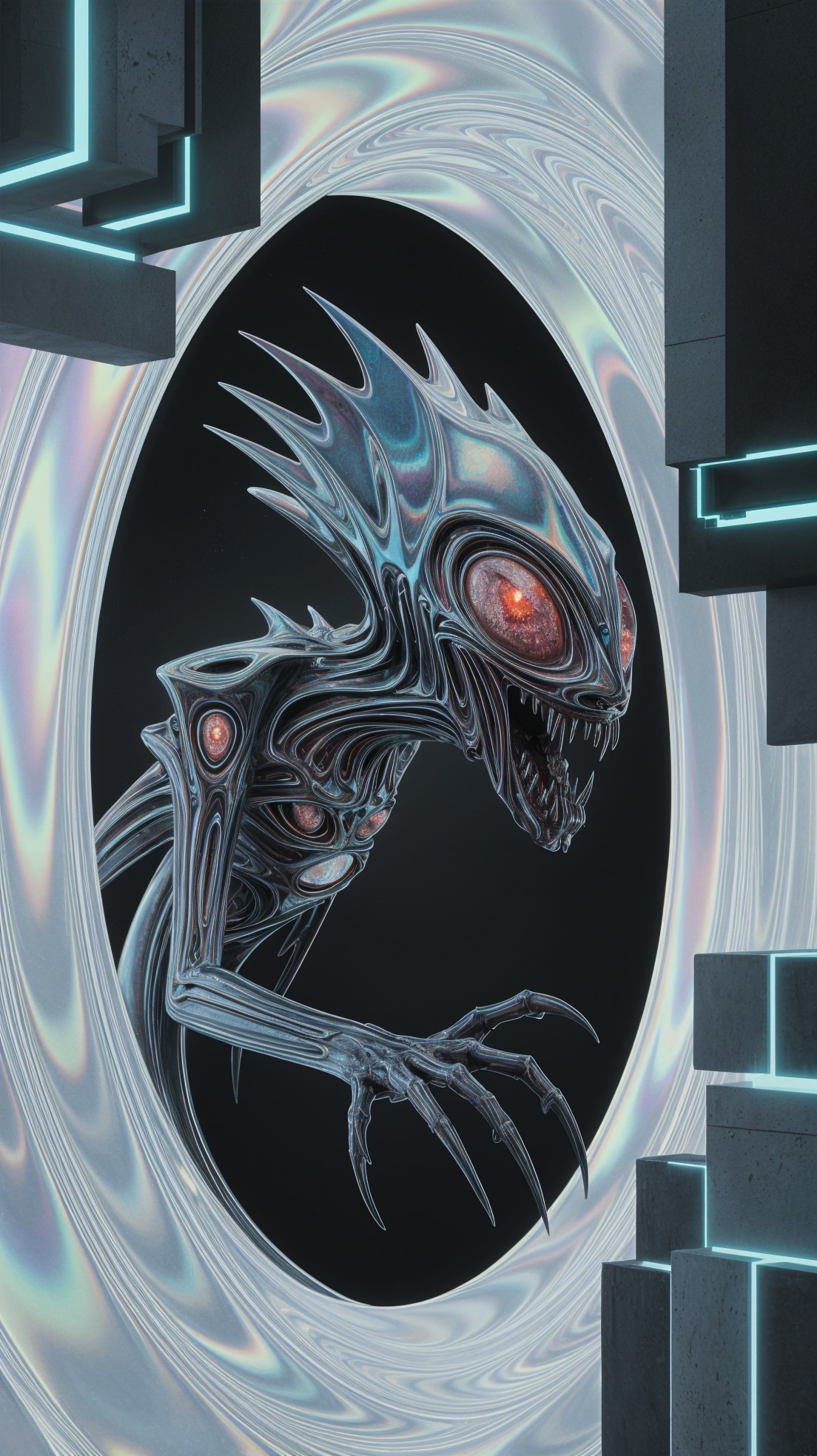 Menacing Creature in a Futuristic Neon Setting