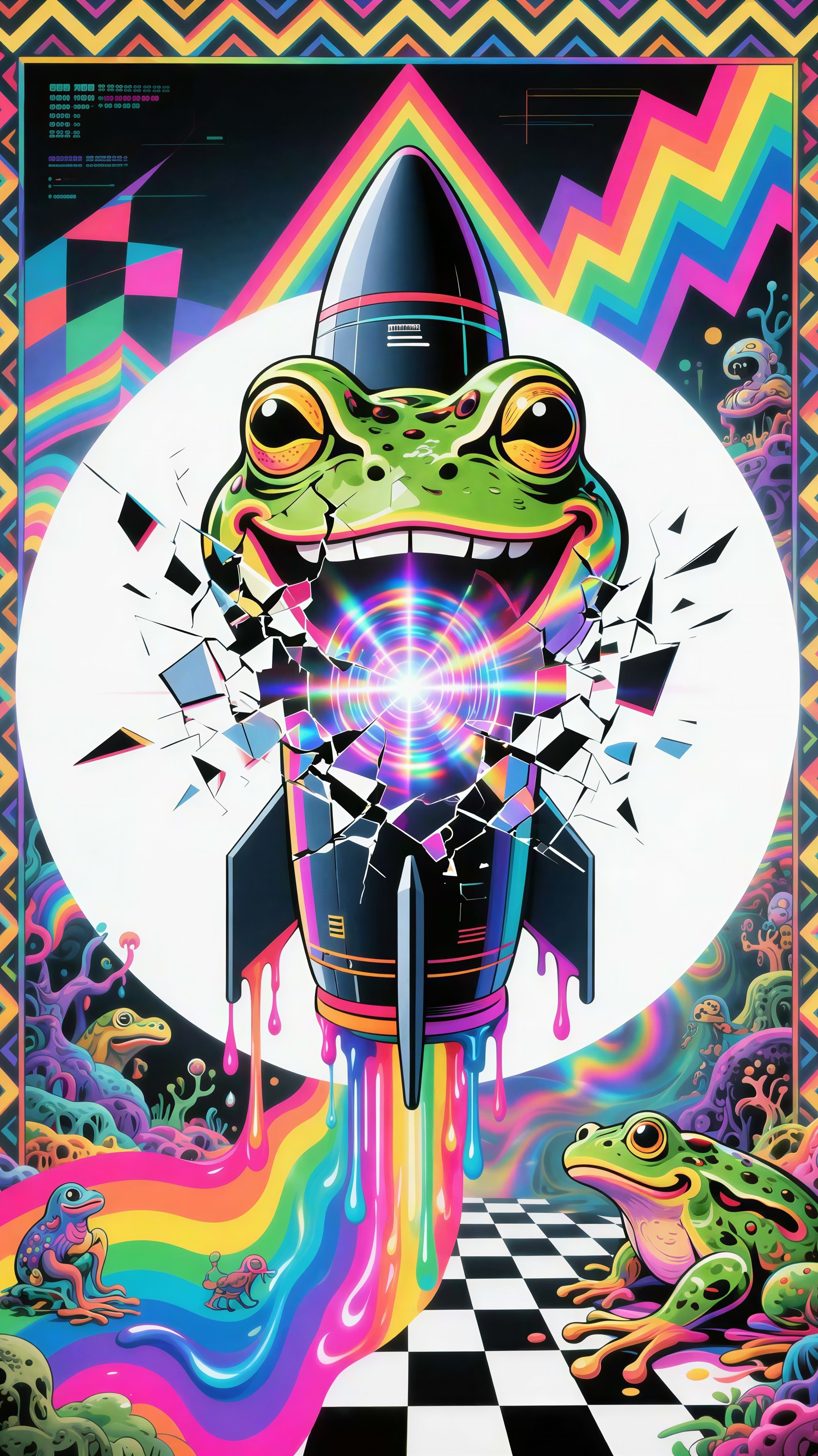 Psychedelic Rocket Image with Colorful Elements