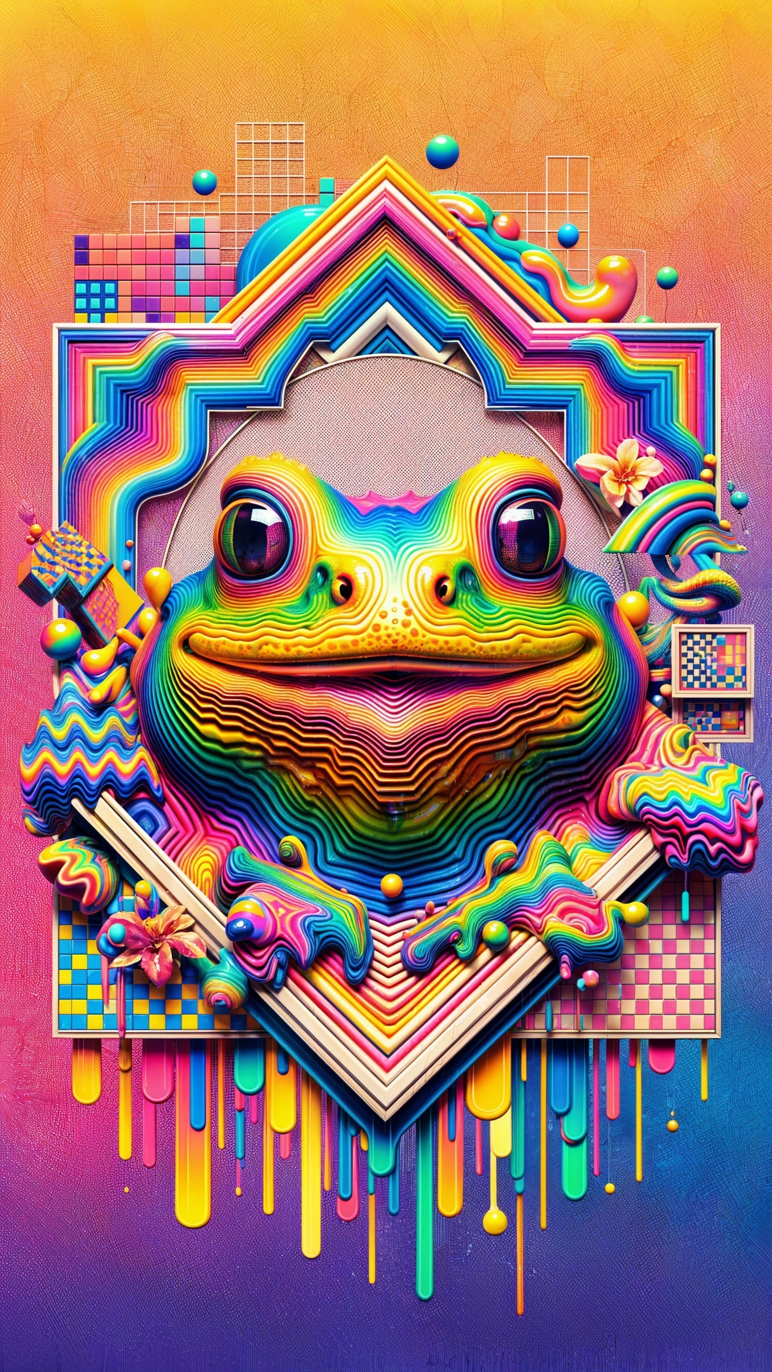 Colorful Frog Illustration with Whimsical Patterns