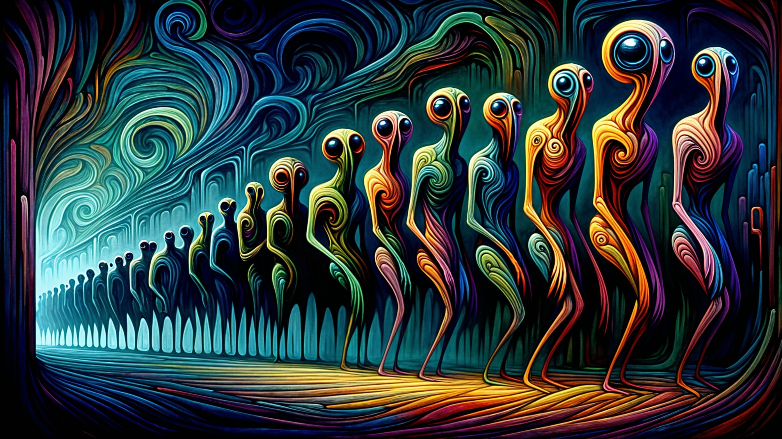 Surreal Abstract Humanoid Figures in Cosmic Scene