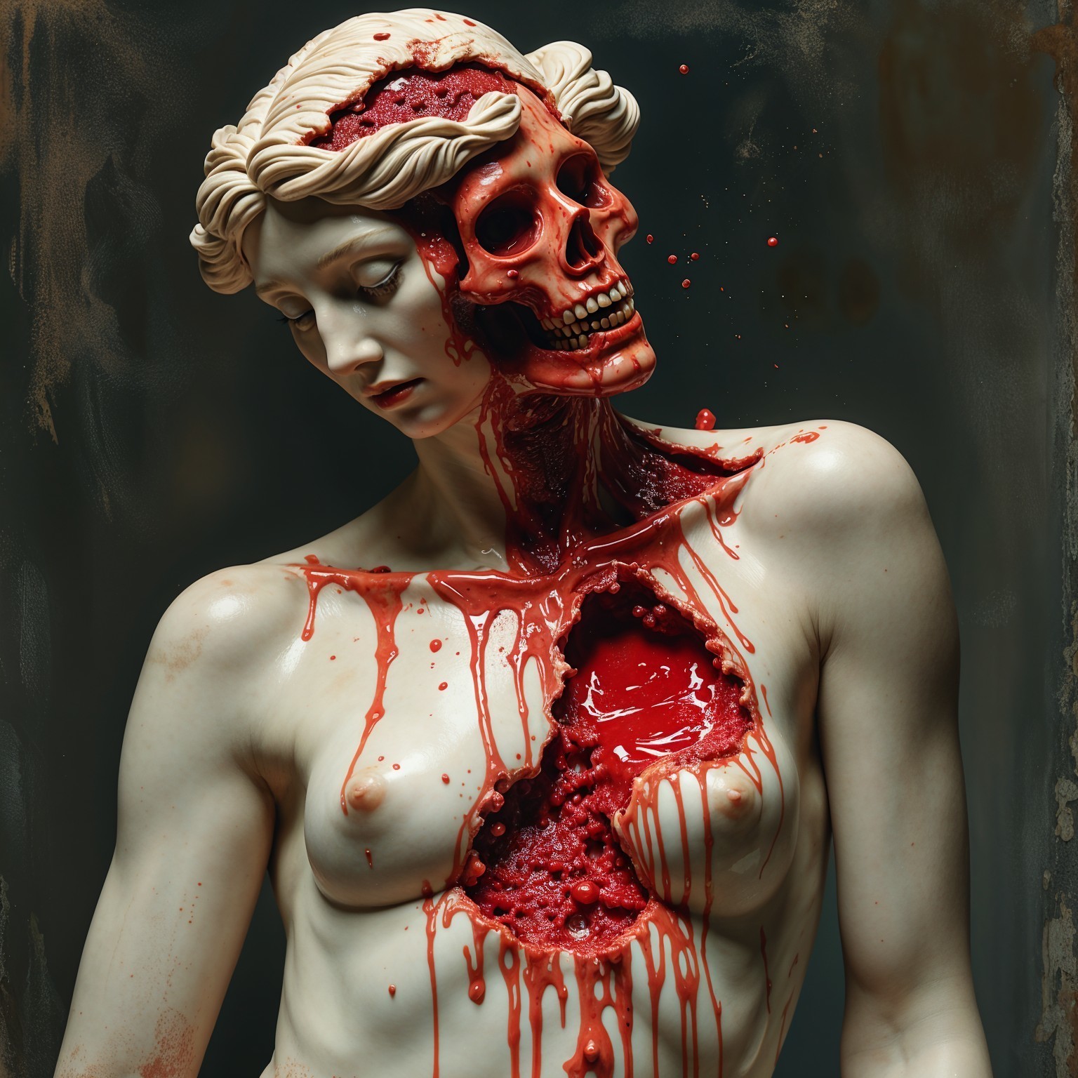 Sculpture Combining Classical Beauty and Macabre Elements