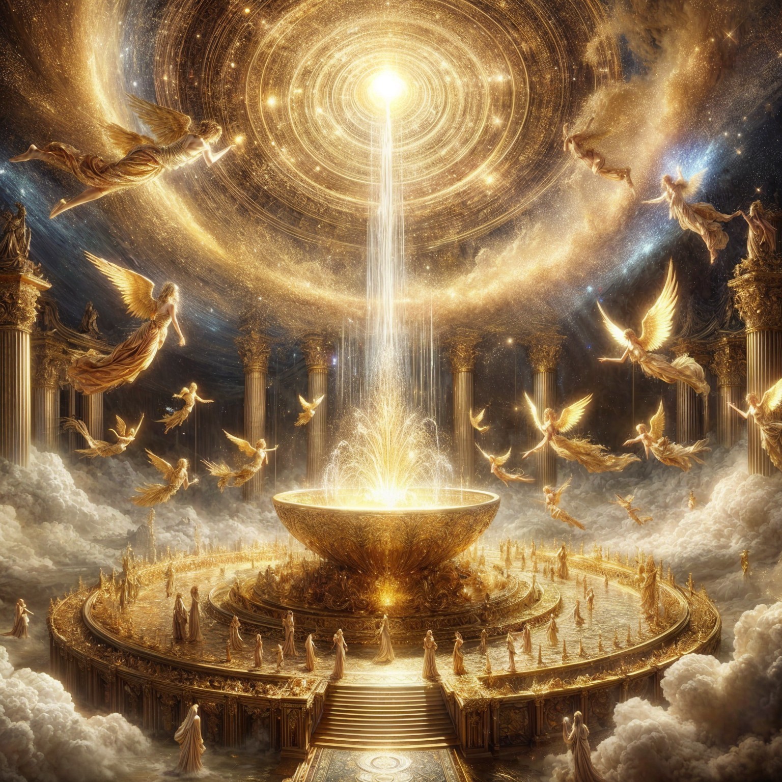 Celestial Scene with Golden Light and Angels
