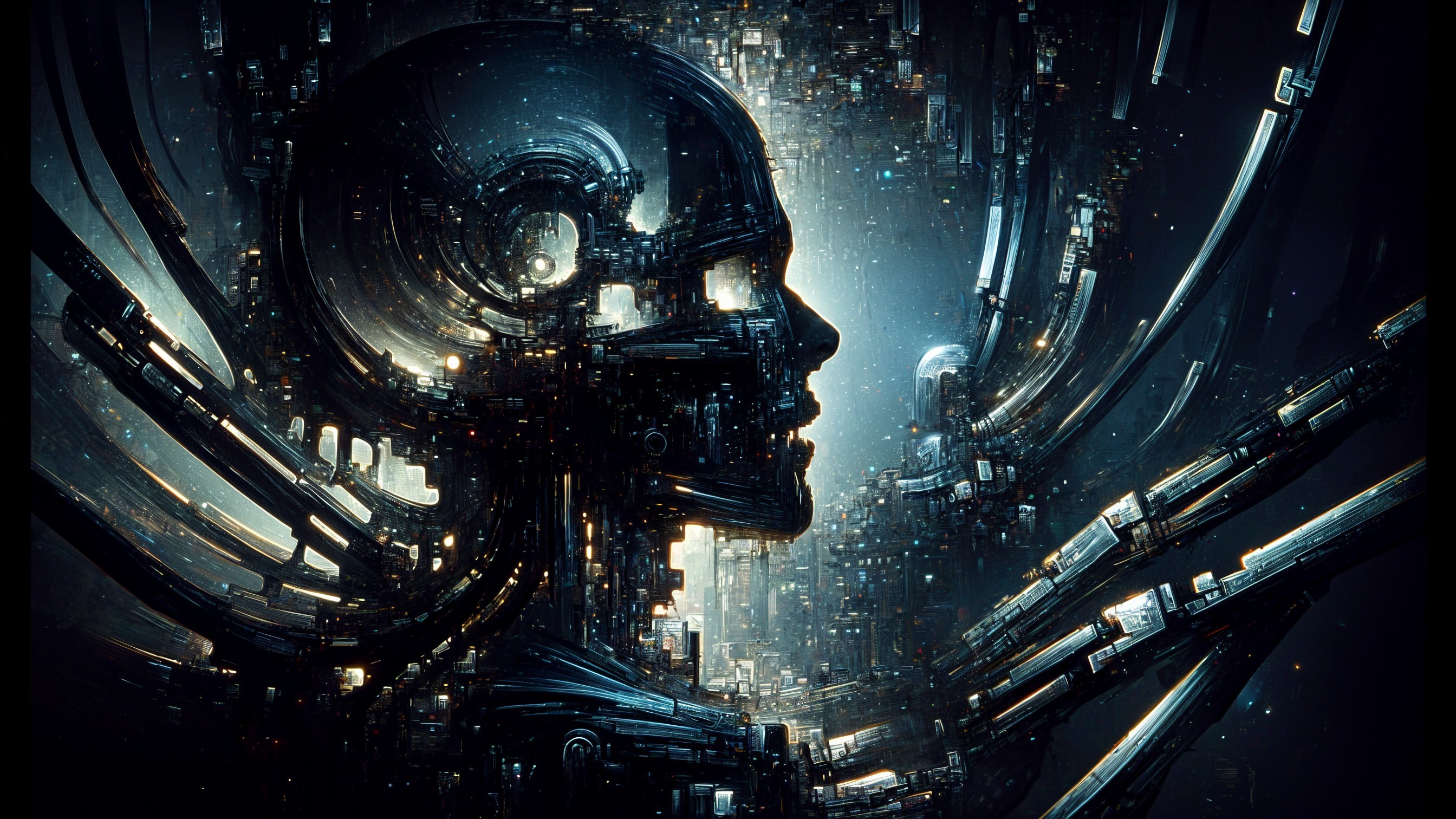 Futuristic Abstract Humanoid Figure with Metallic Structures