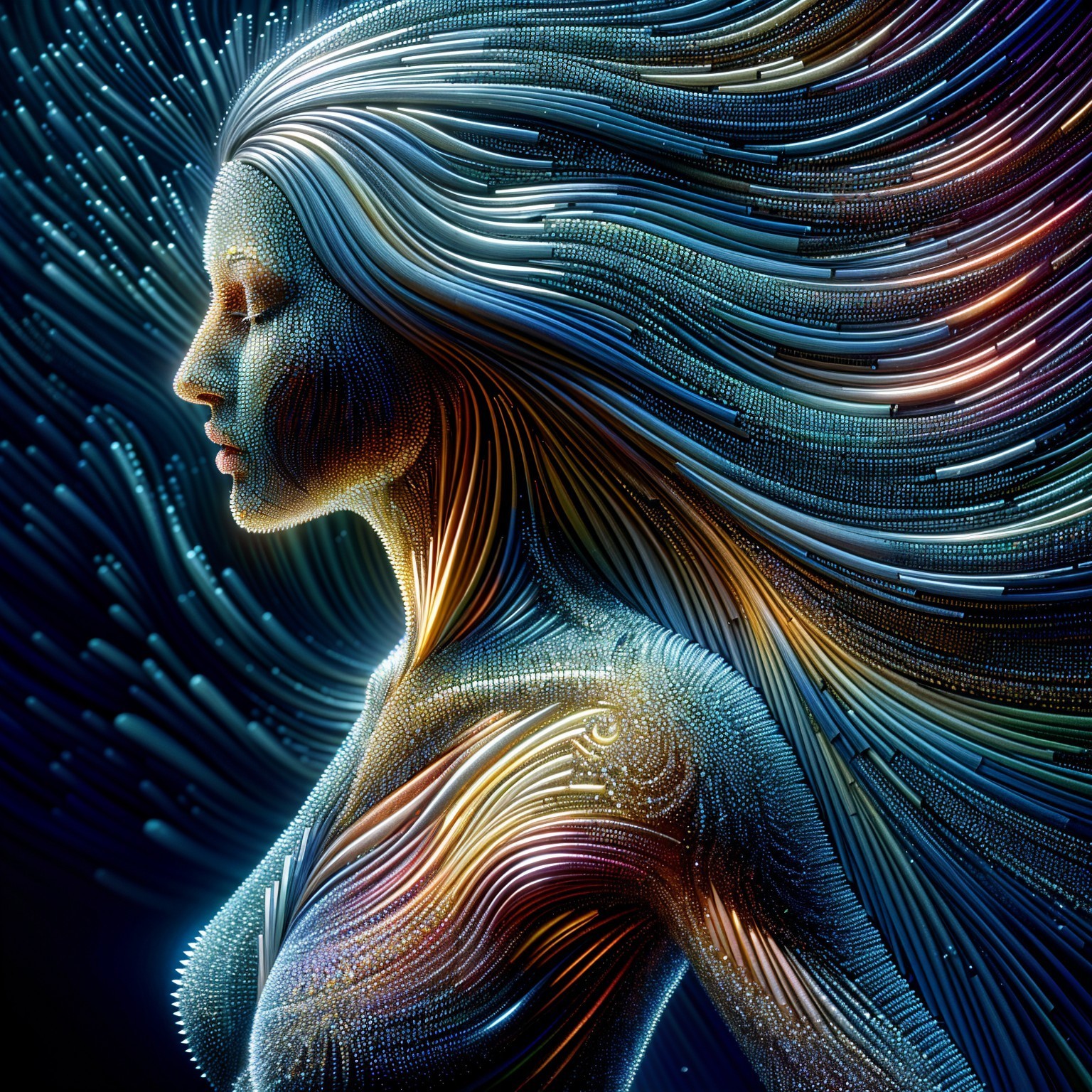 Stylized Female Figure in Flowing Lines and Colors