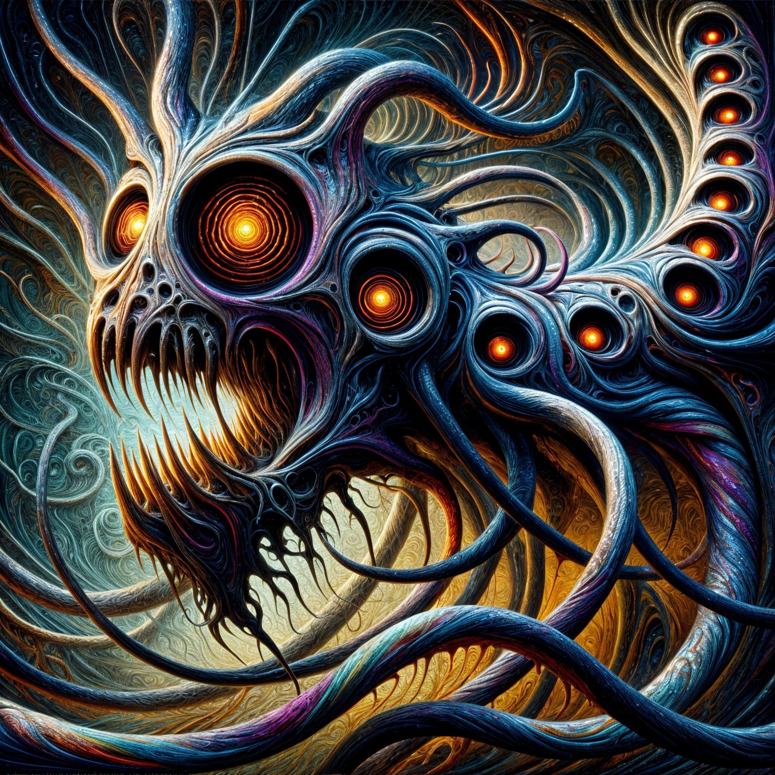 Abstract Creature with Glowing Eyes and Tendrils