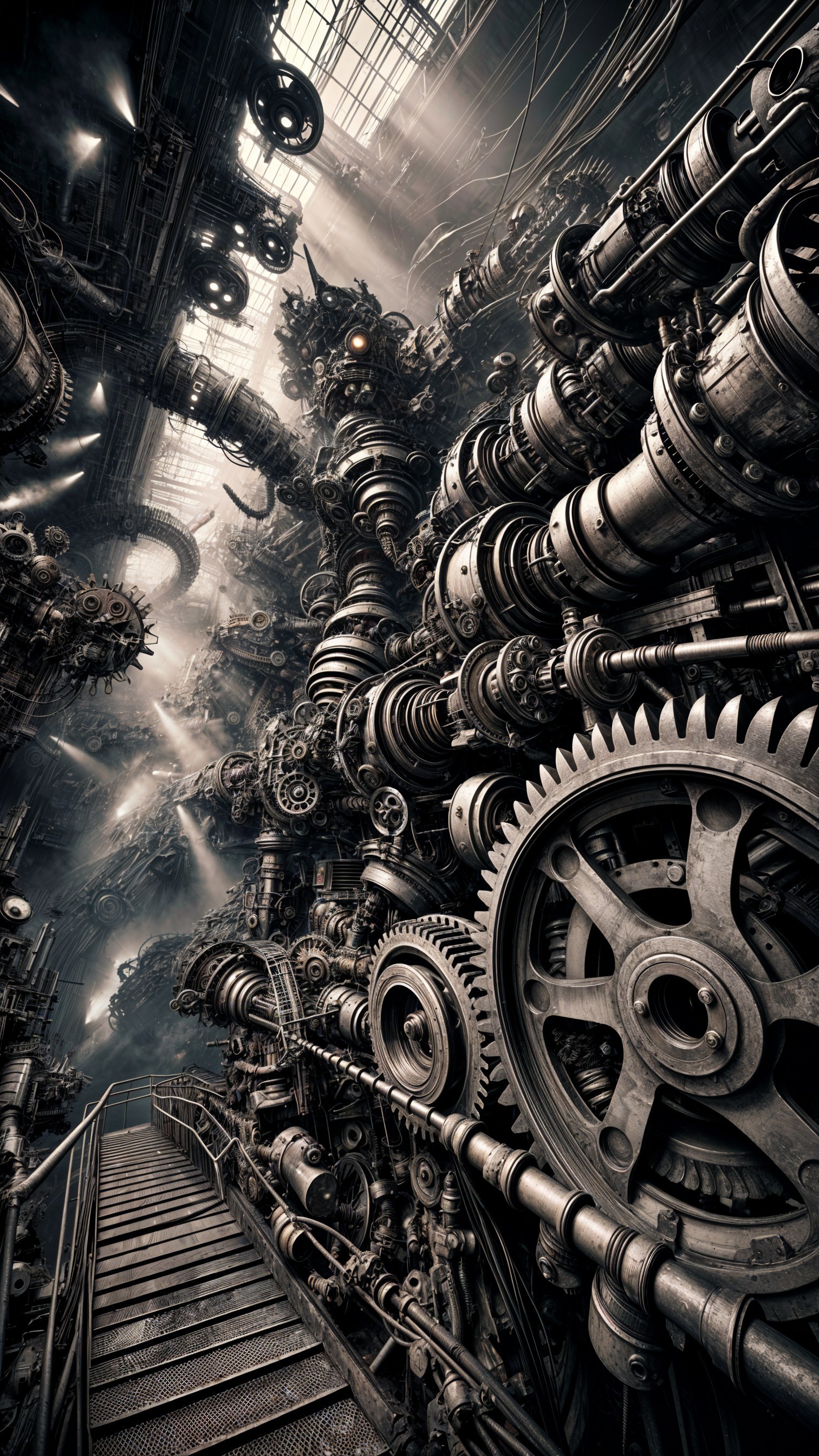 Intricate Steampunk Machinery Landscape with Gears and Pipes
