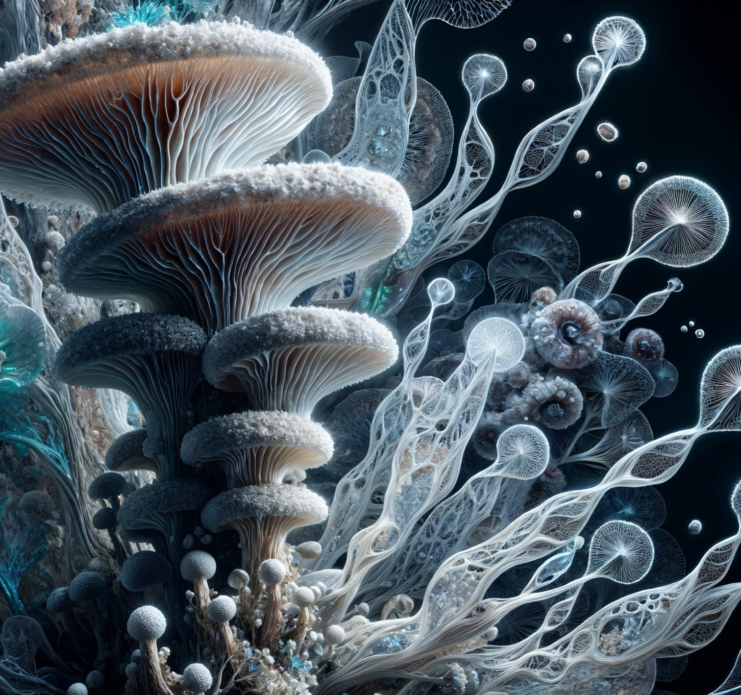 Surreal Underwater Scene with Ethereal Structures