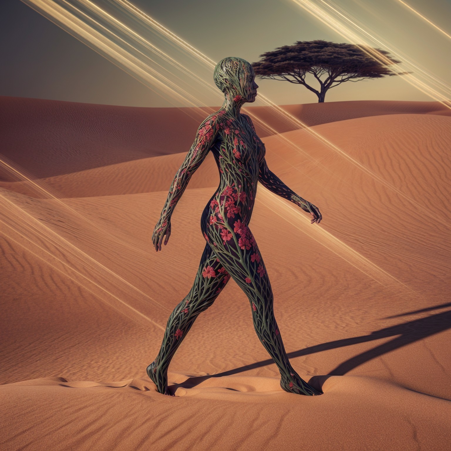 Floral Body Paint in a Golden Desert Landscape