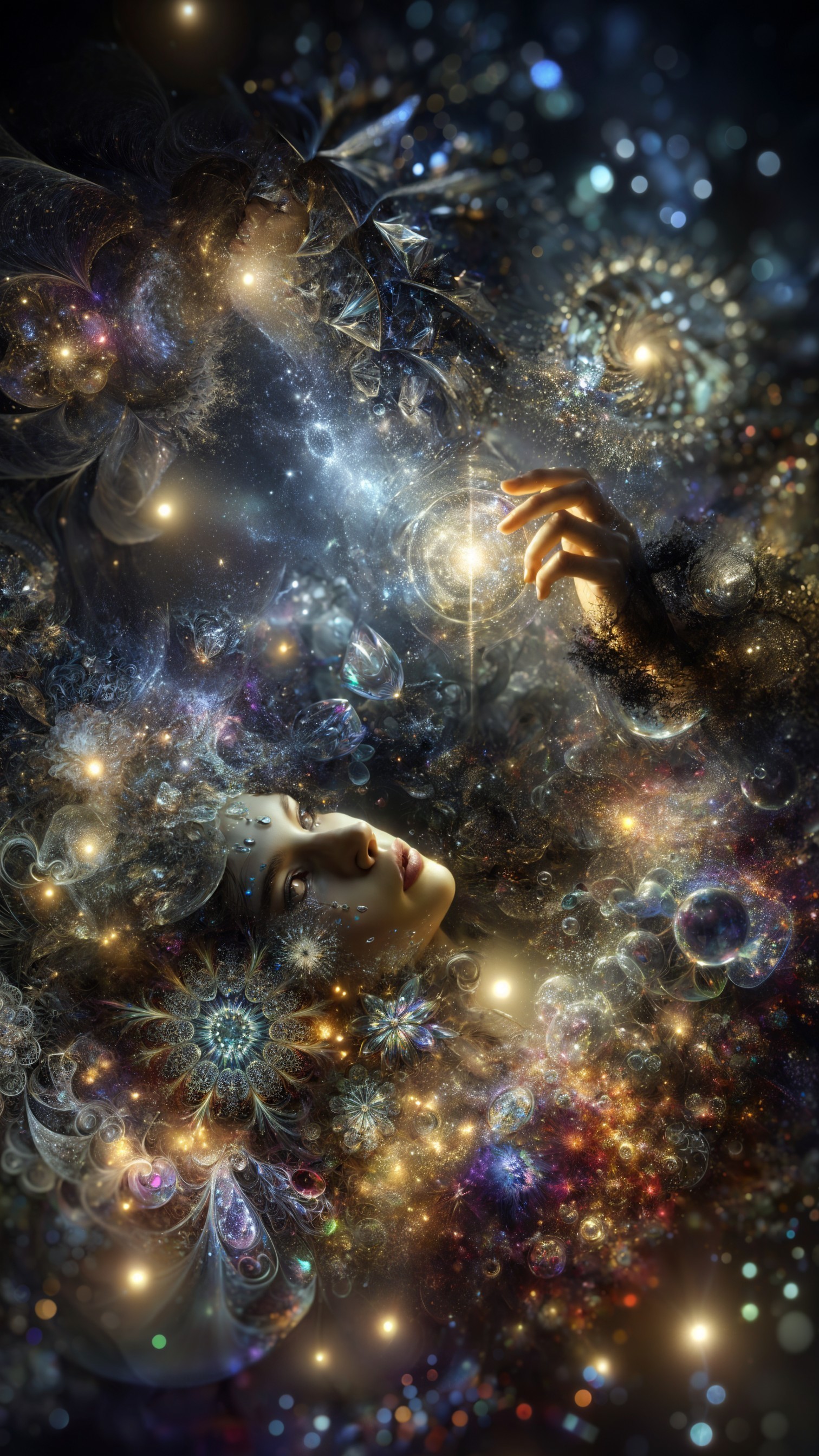 Dreamlike Scene with Human Figure in Cosmic Colors