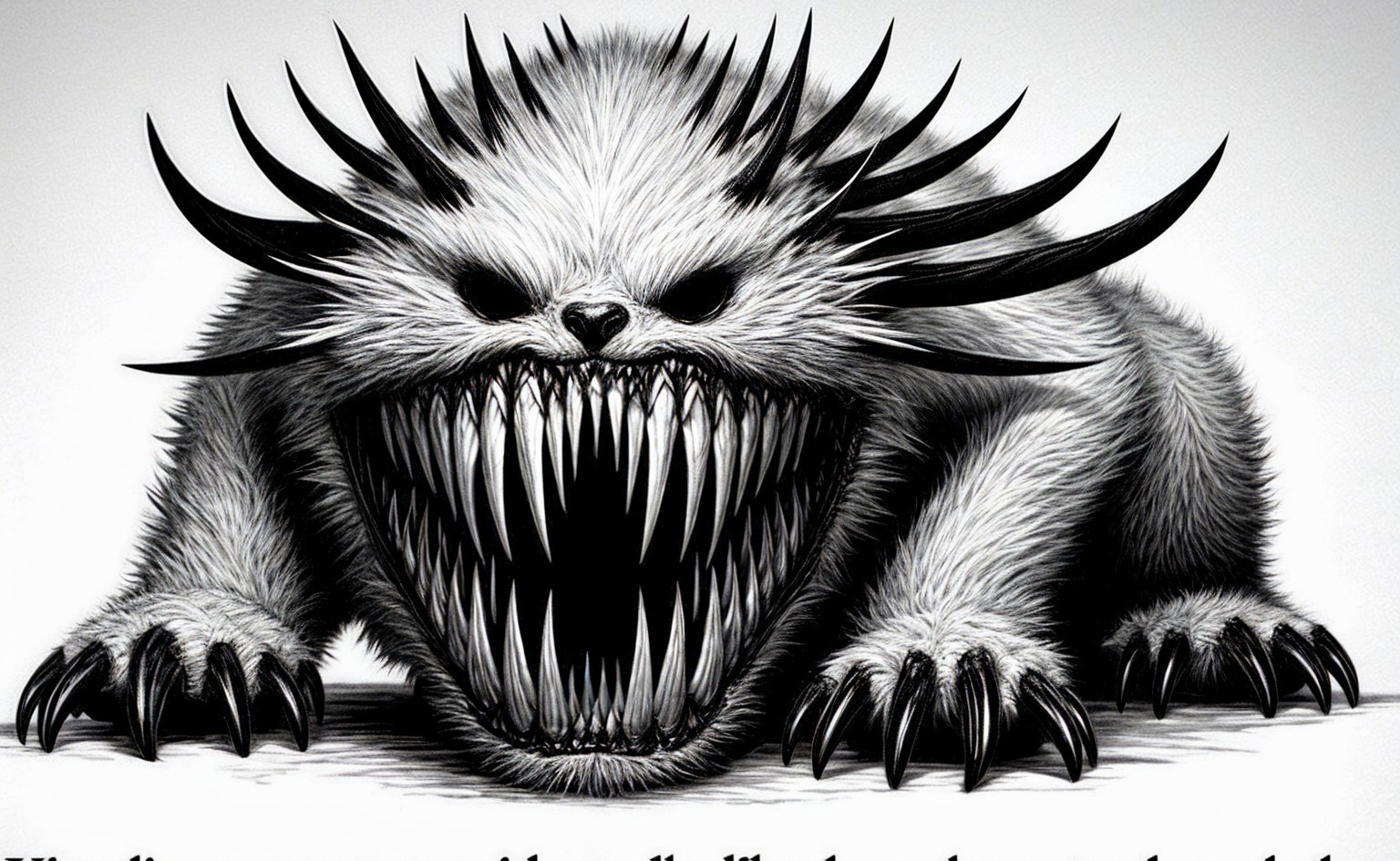 Grotesque creature with sharp teeth and spiky fur