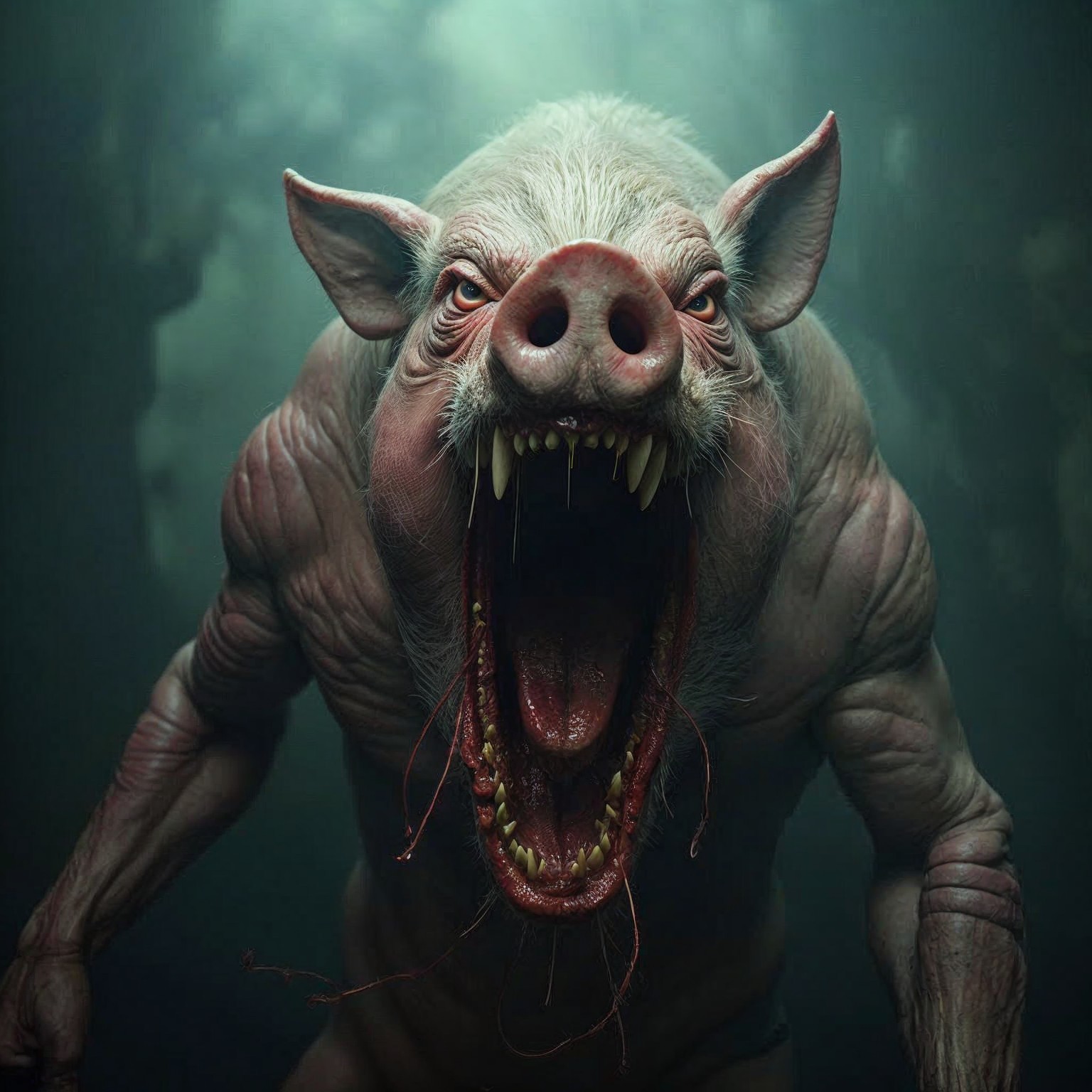 Grotesque Muscular Creature with Snarling Features