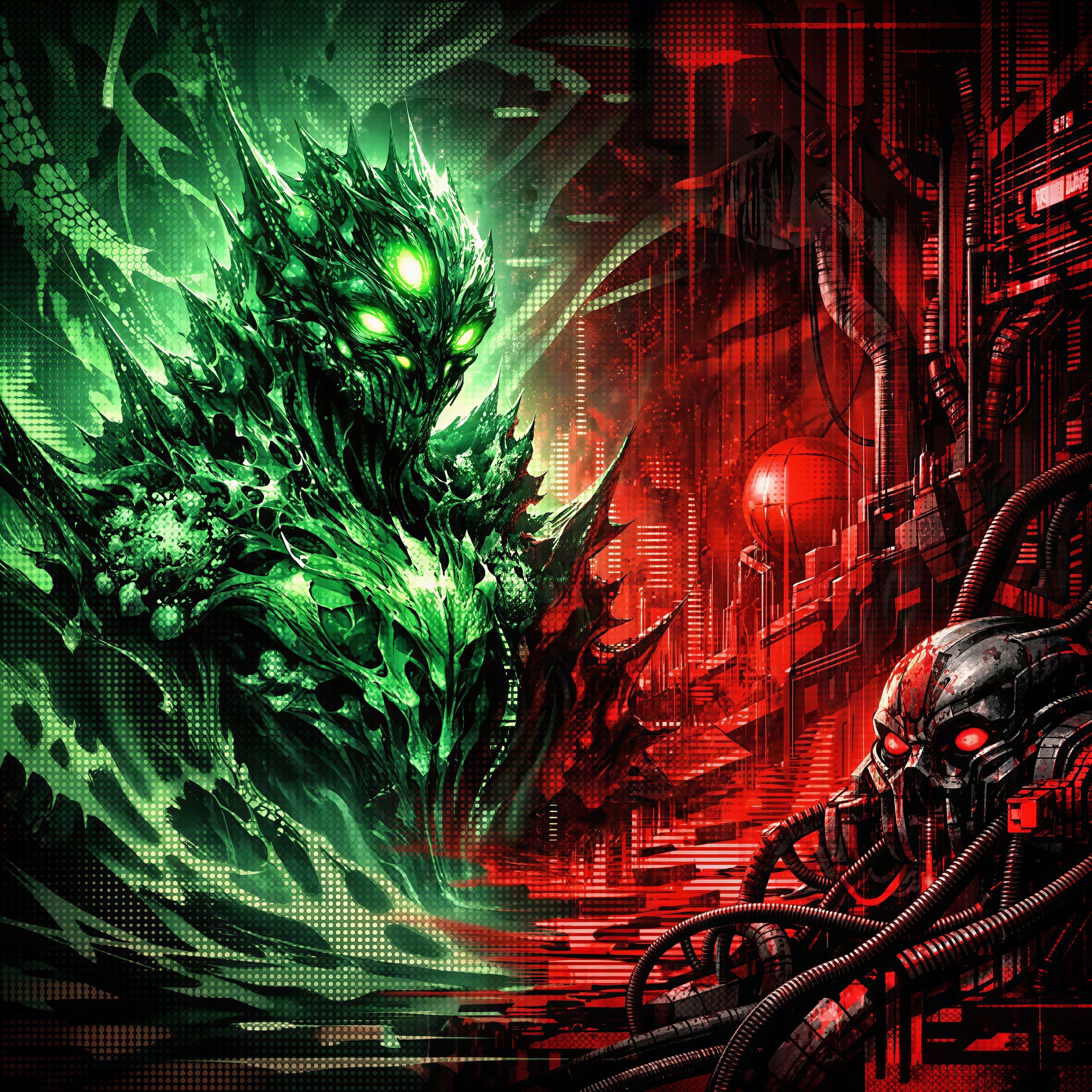 Fantastical Battle Scene of Organic vs. Robotic Entities