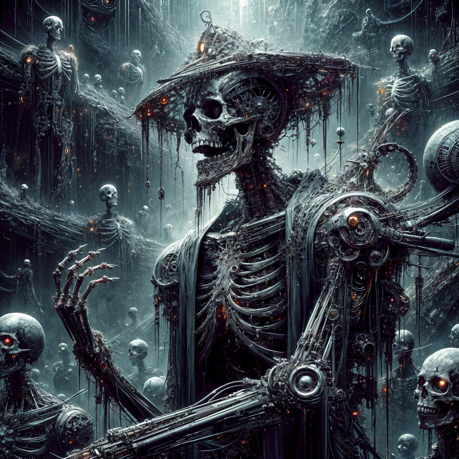 Intricate Skeletal Figure with Mechanical Components