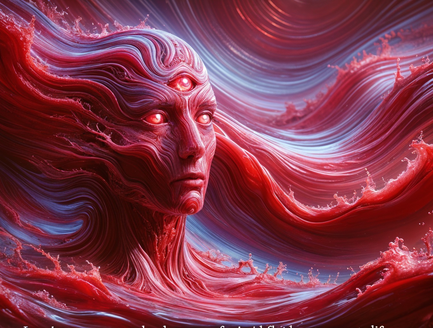 Surreal Abstract Figure with Vibrant Red Features