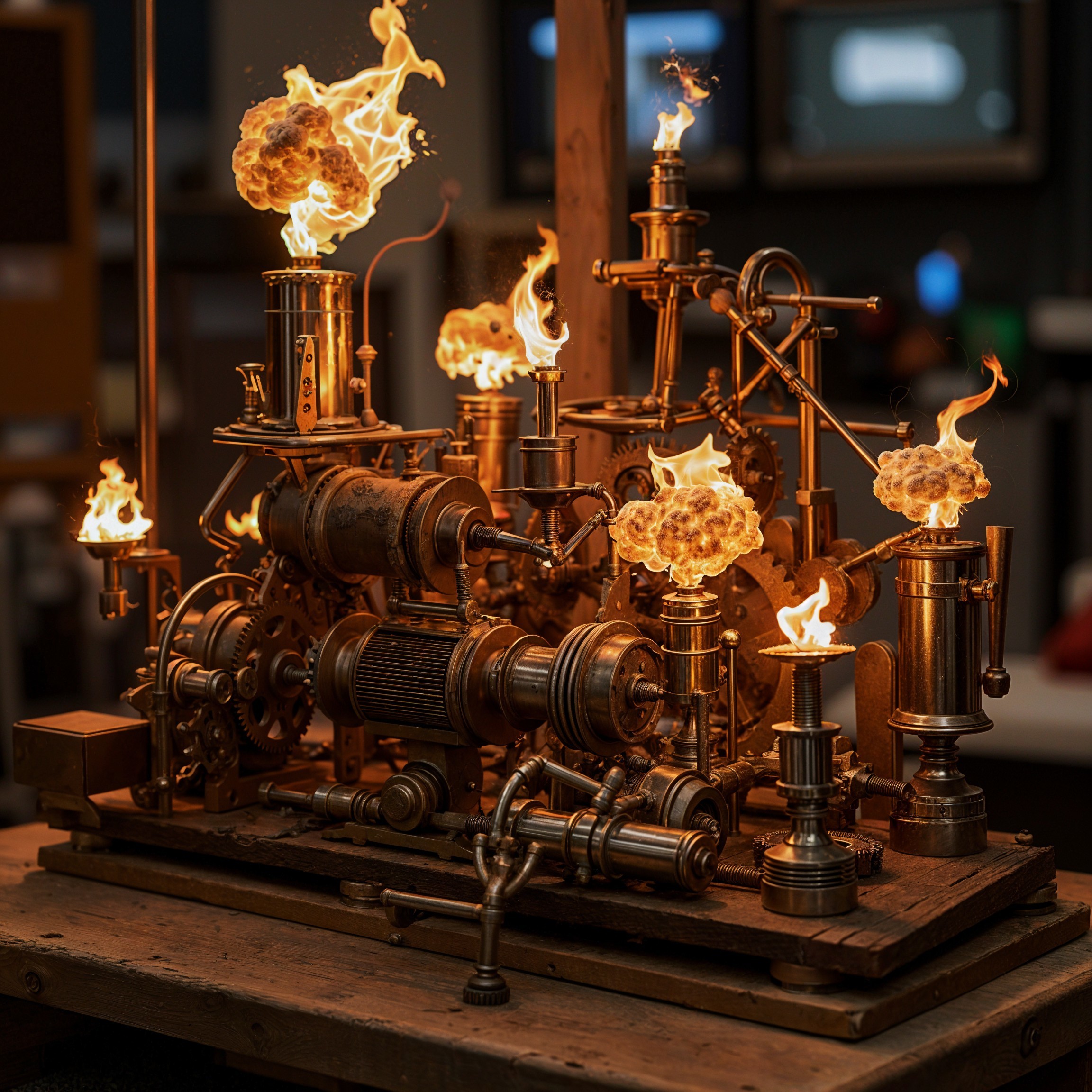 Intricate Steampunk Machine with Copper and Brass Components