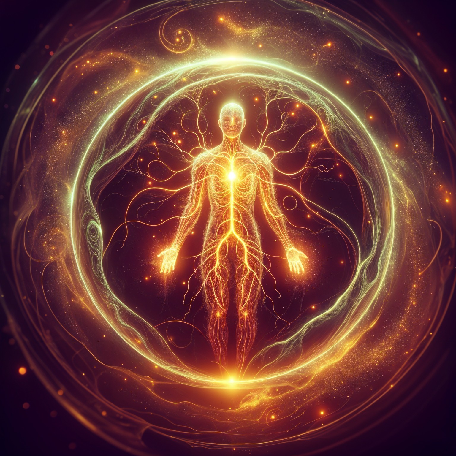 Ethereal Human Figure in Luminous Circle of Light