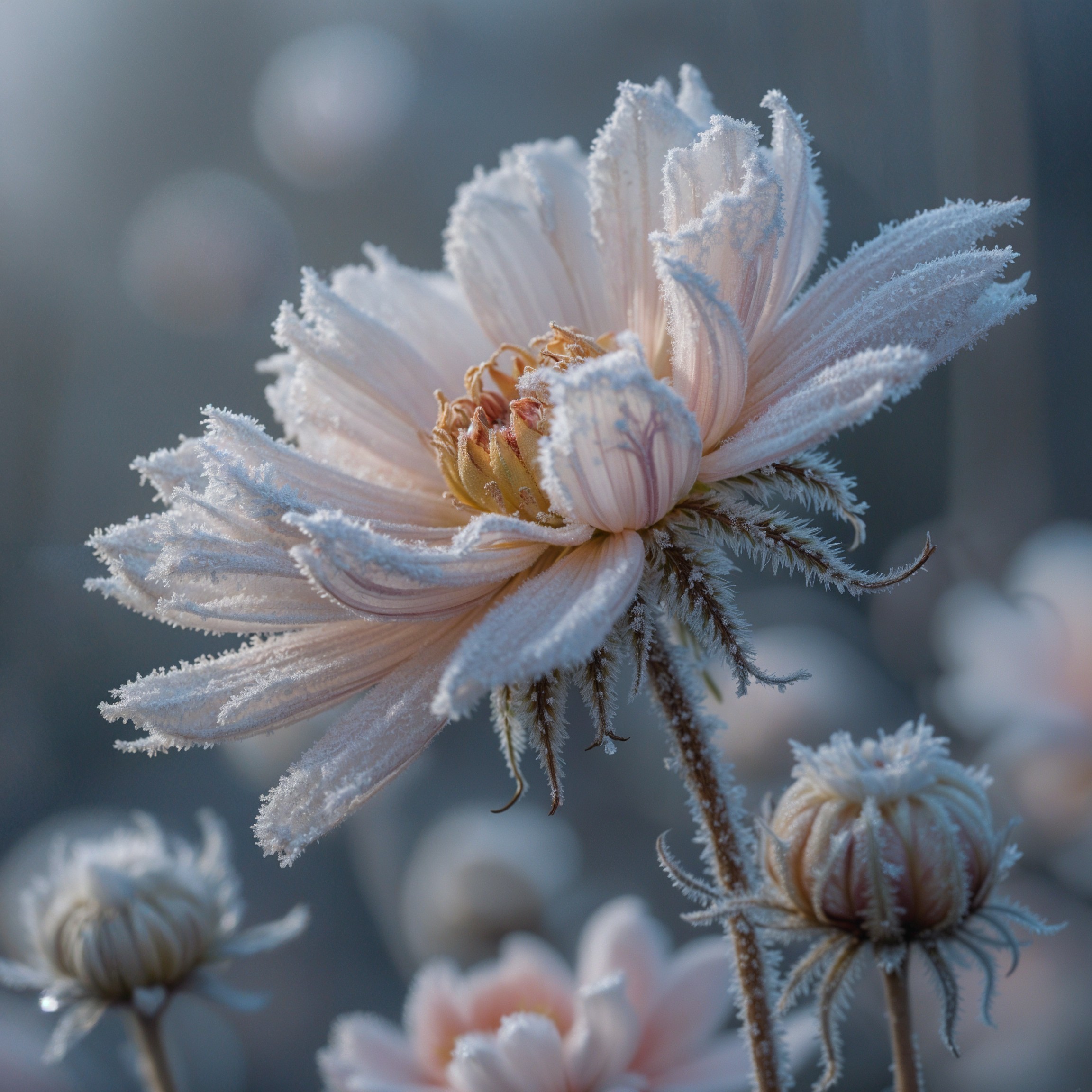 Frosted Flower in Morning Light with Ethereal Ambiance