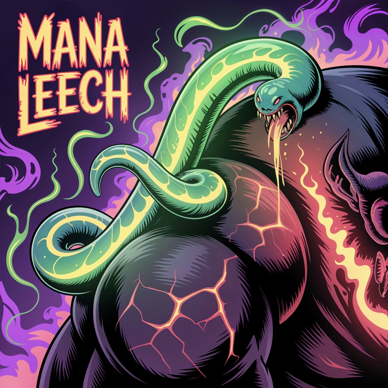 Vibrant Illustration of a Serpent Creature with Flames