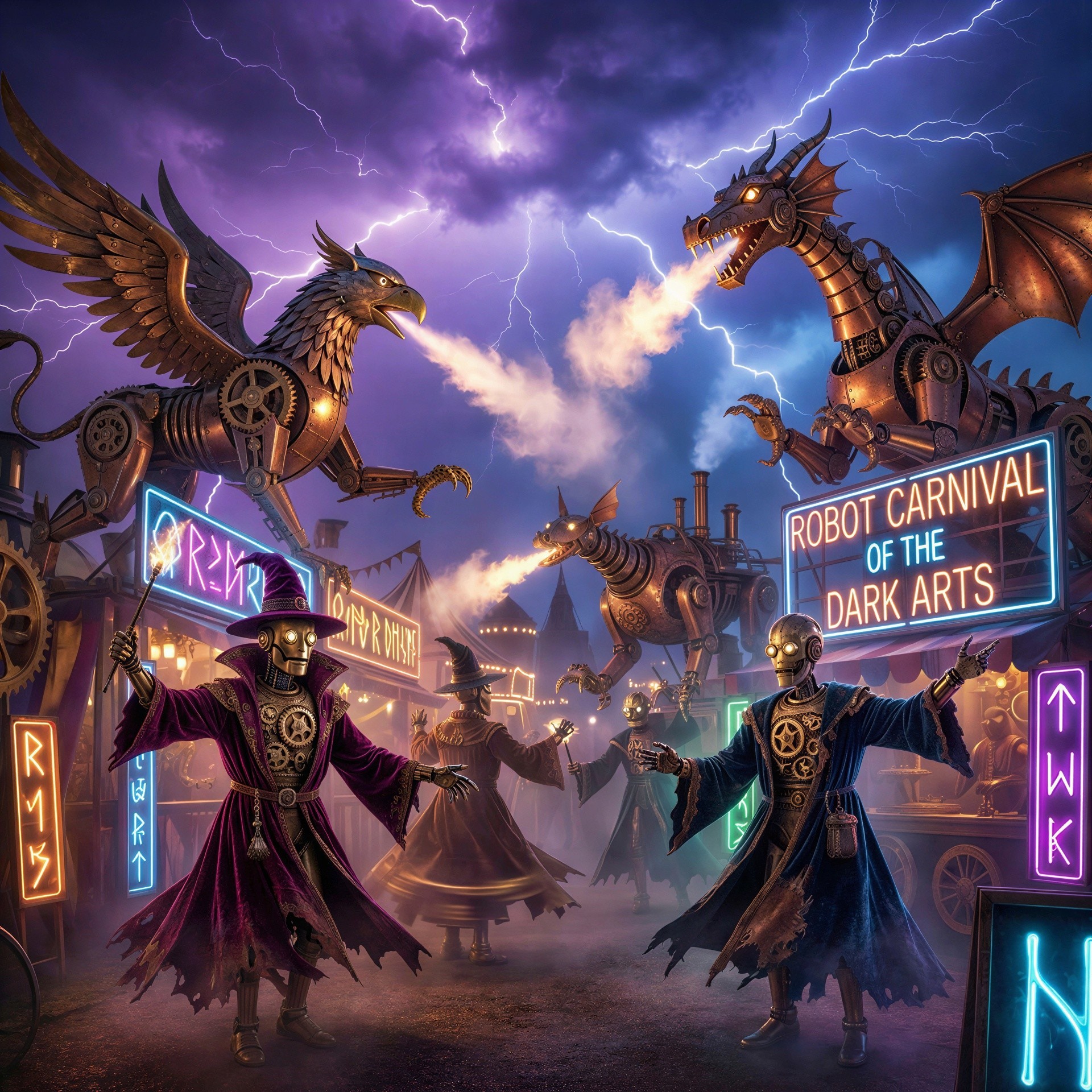 Steampunk Carnival with Robot Magicians and Automaton