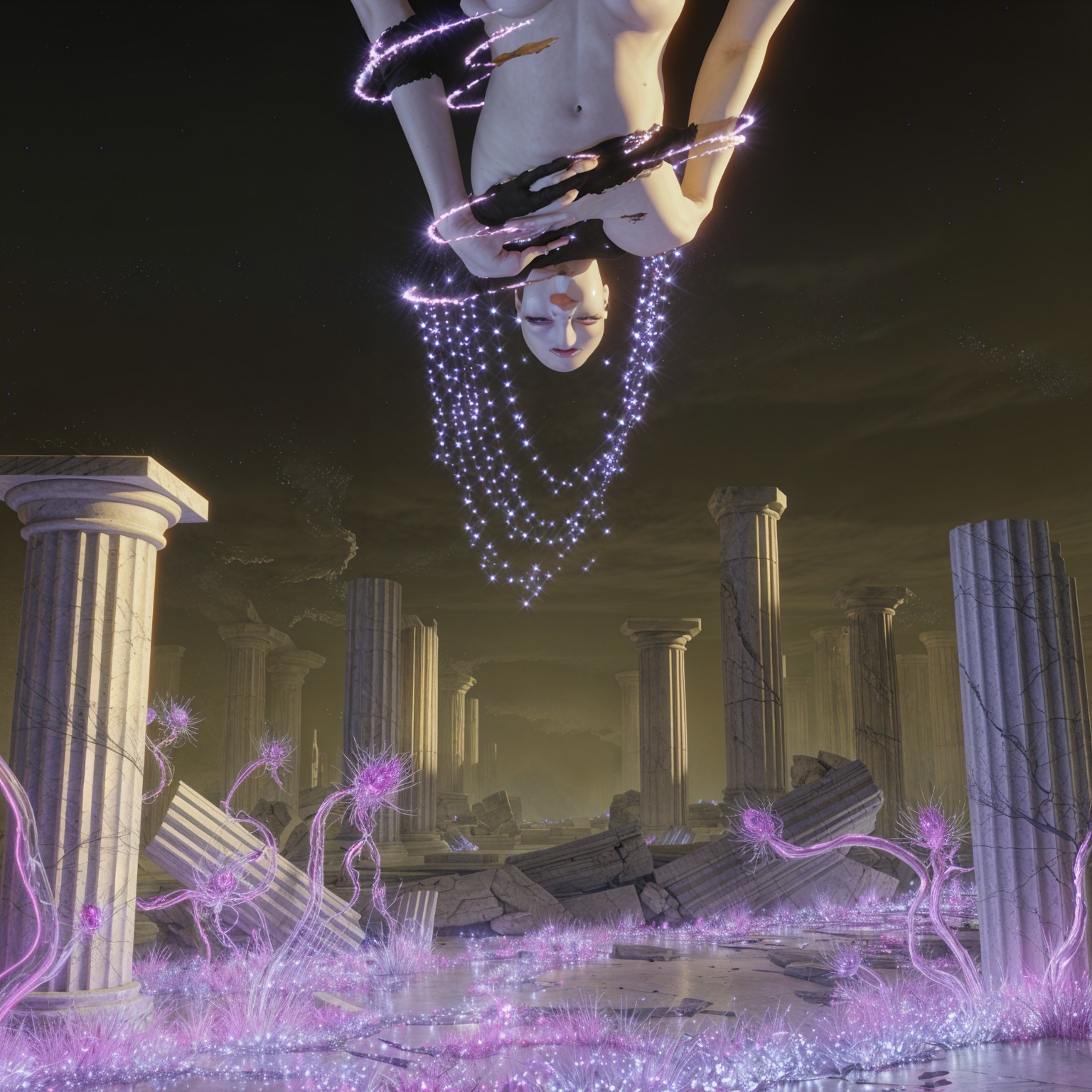 Surreal Landscape with Ethereal Upside-Down Figure