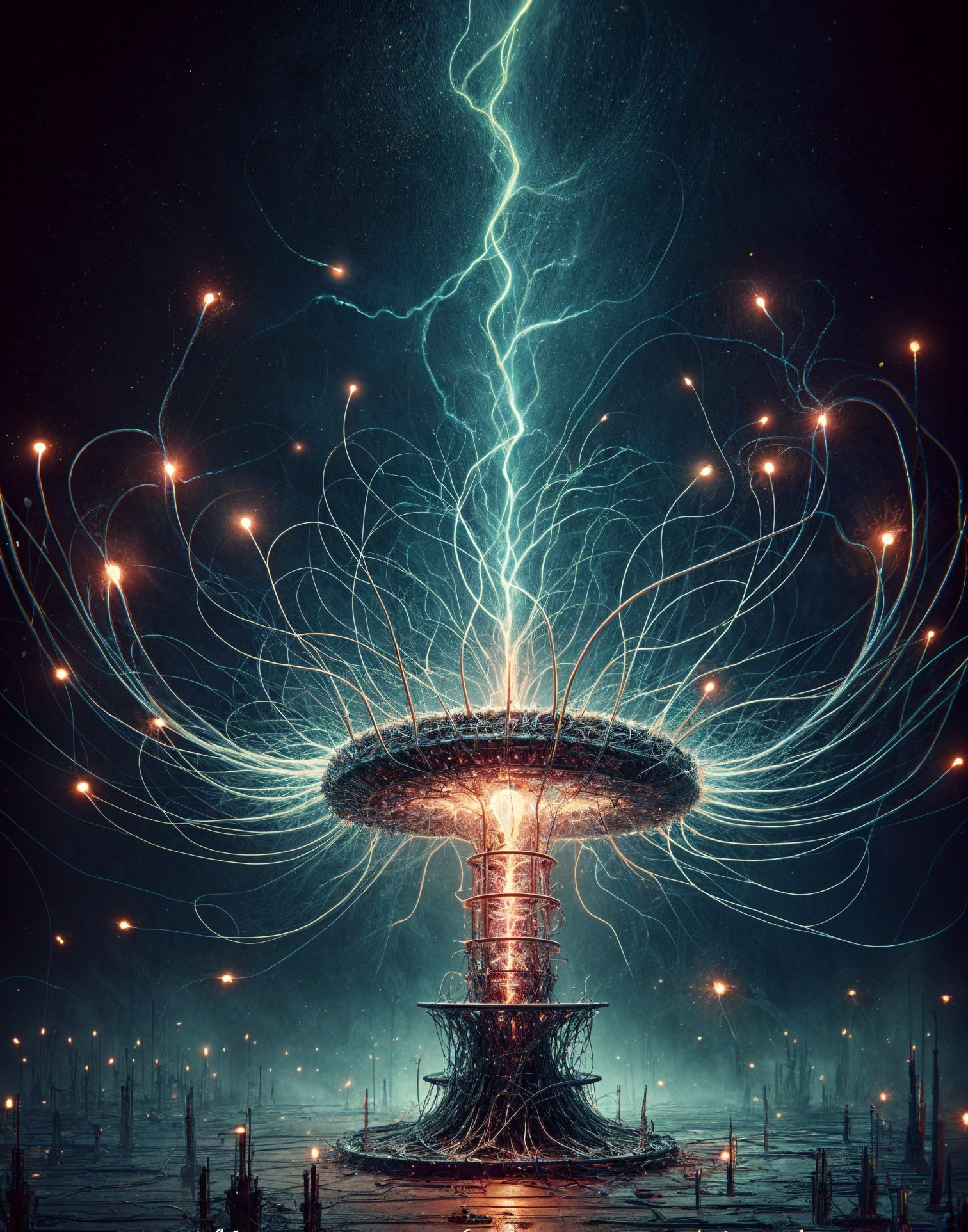 Futuristic Glowing Structure with Electric Currents